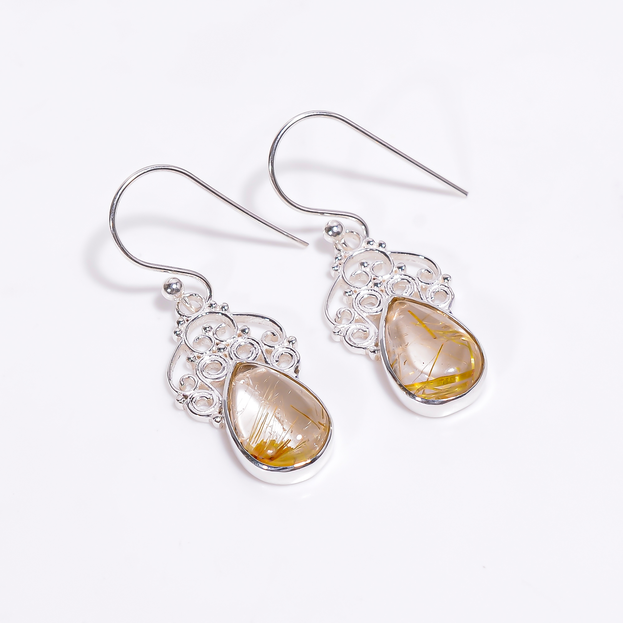 Golden Rutile 925 Sterling Silver Dangle Earrings