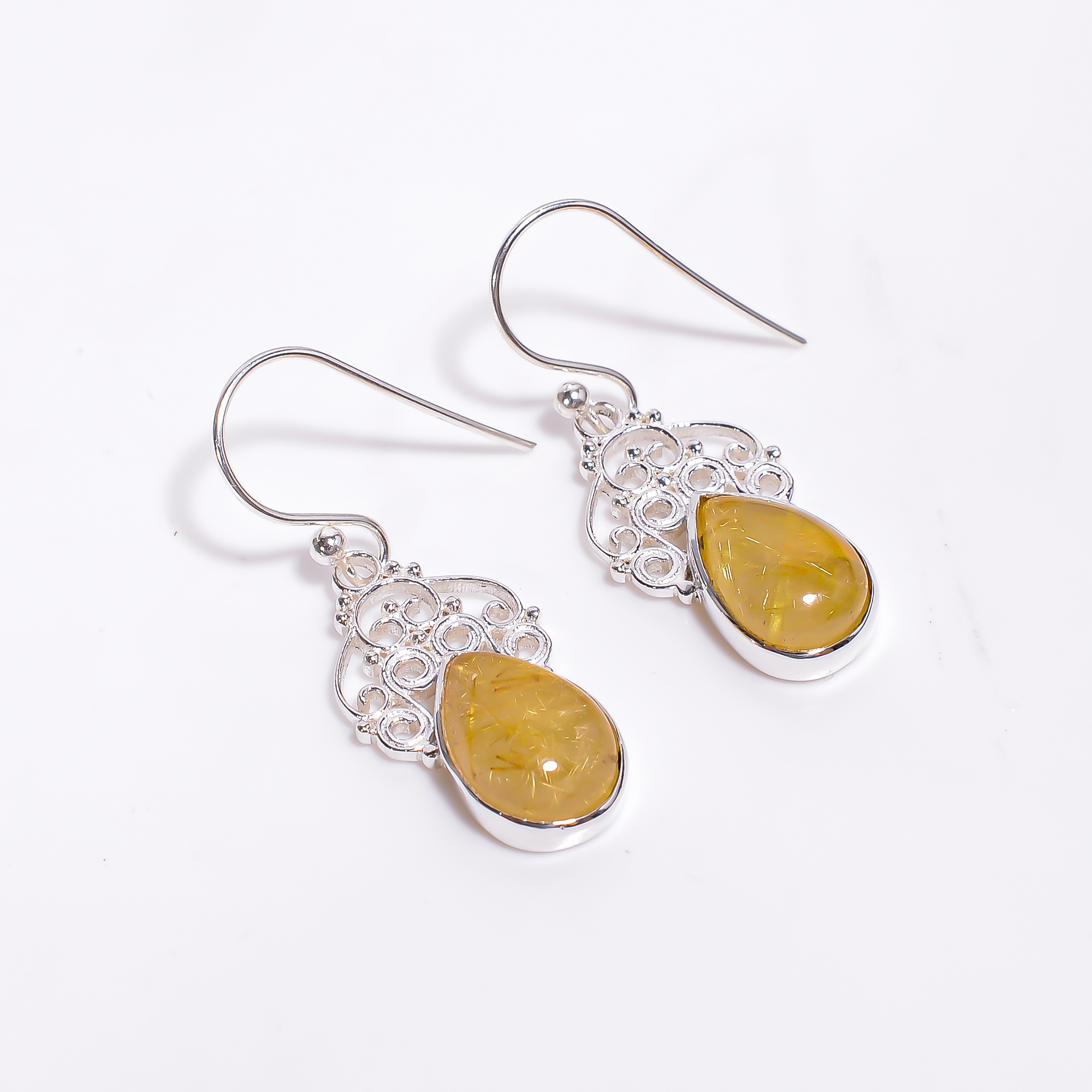 Golden Rutile 925 Sterling Silver Dangle Earrings