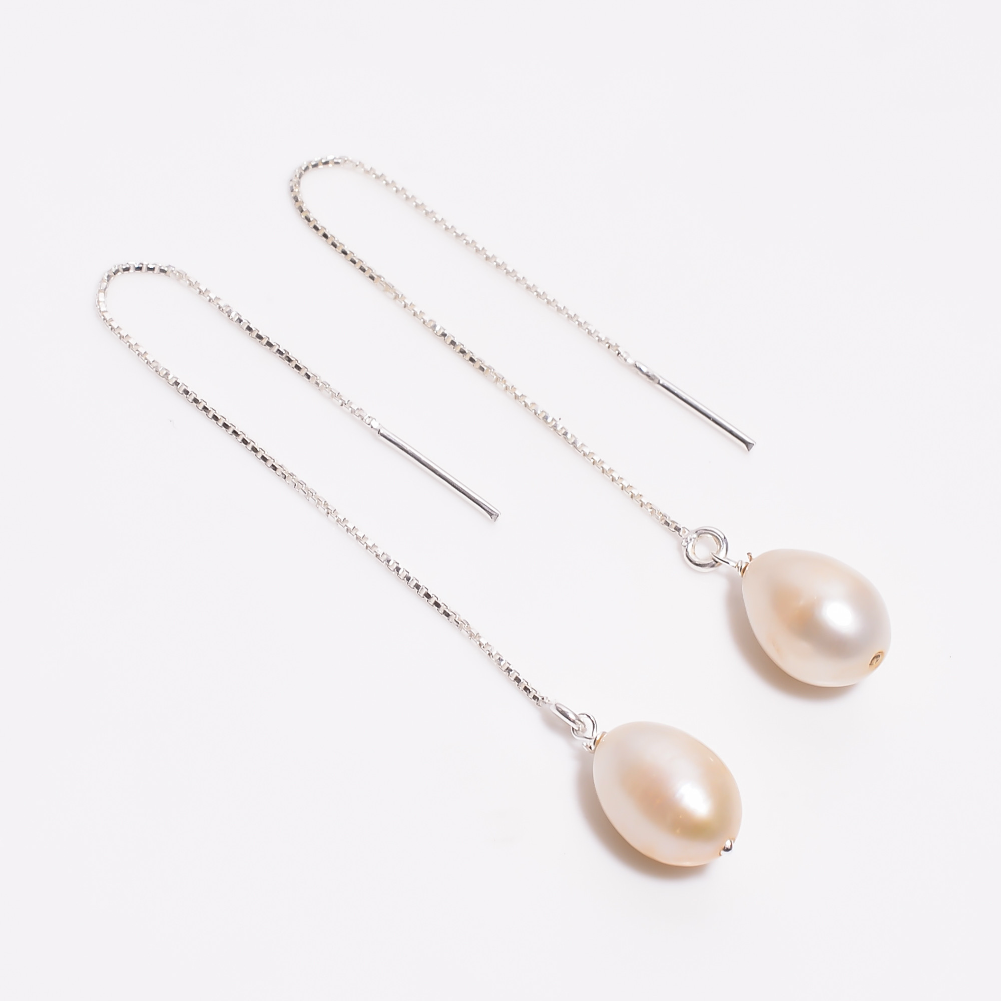 Pearl Gemstone 925 Sterling Silver Threader Earrings