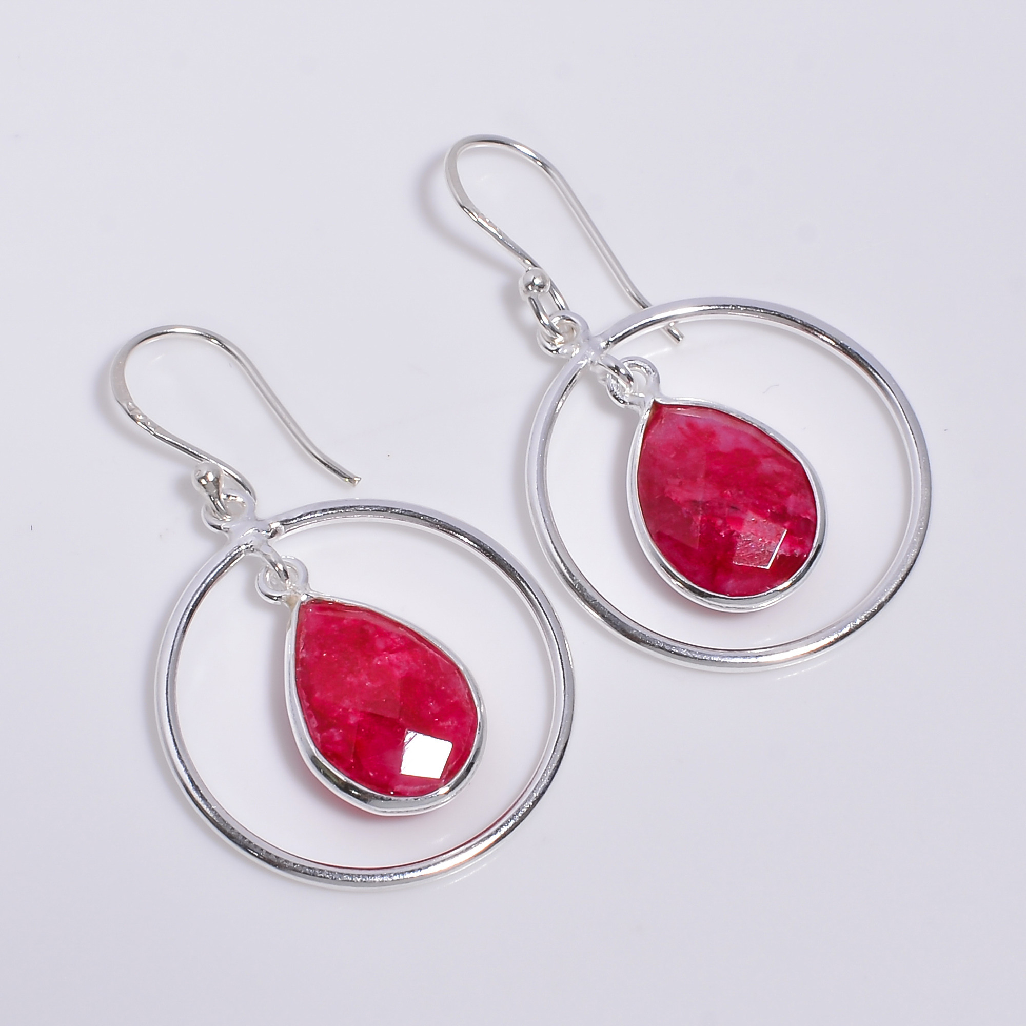 Ruby Pear Cut Gemstone 925 Sterling Silver Drop Earrings