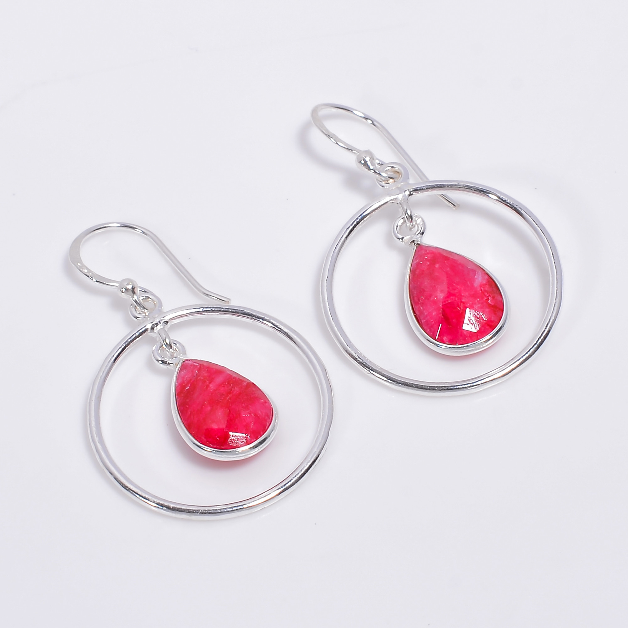Ruby Pear Cut Gemstone 925 Sterling Silver Drop Earrings