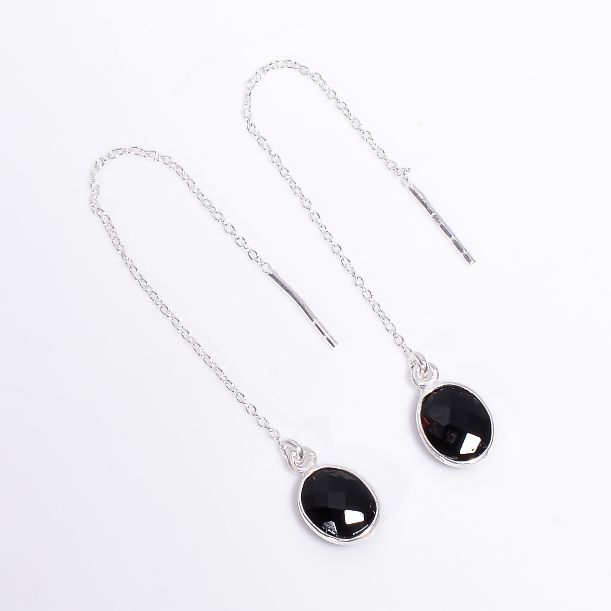 925 Sterling Silver Threader Drop Earrings Labradorite Oval Cut Gemstone