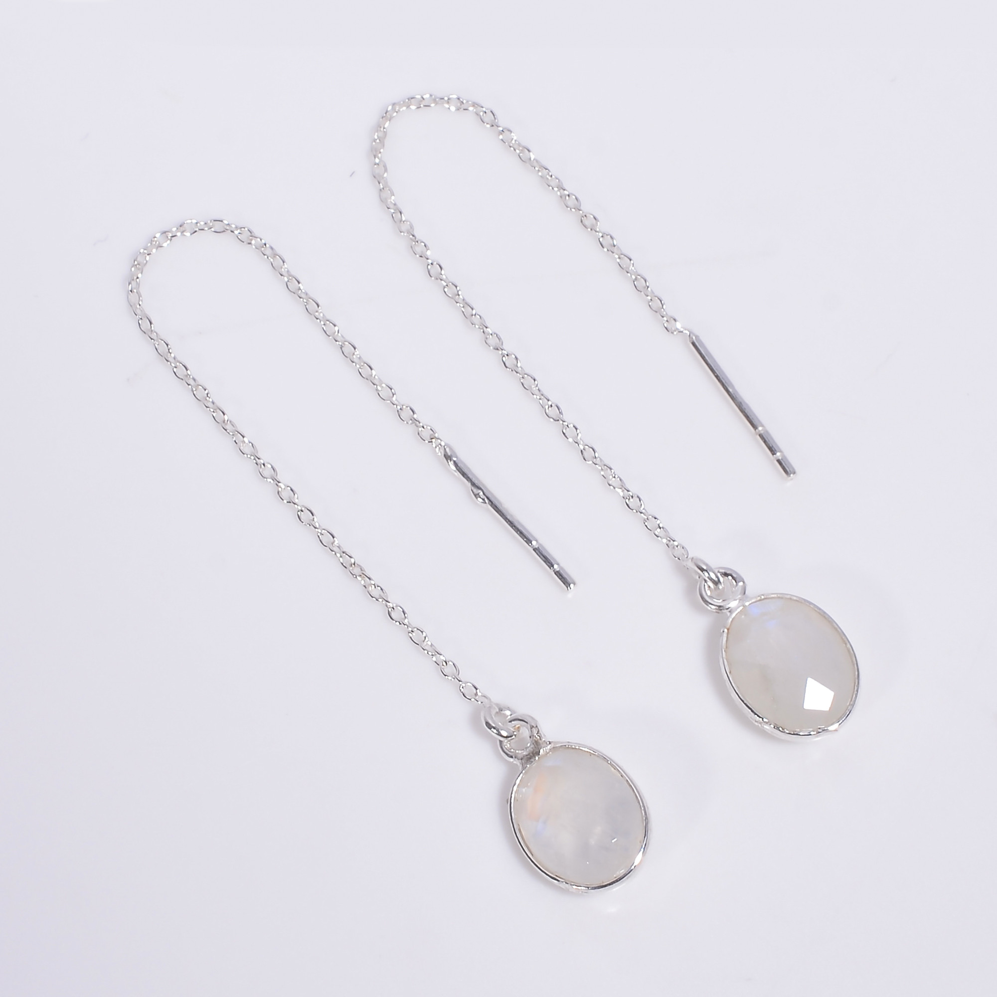 925 Sterling Silver Threader Drop Earrings Labradorite Oval Cut Gemstone