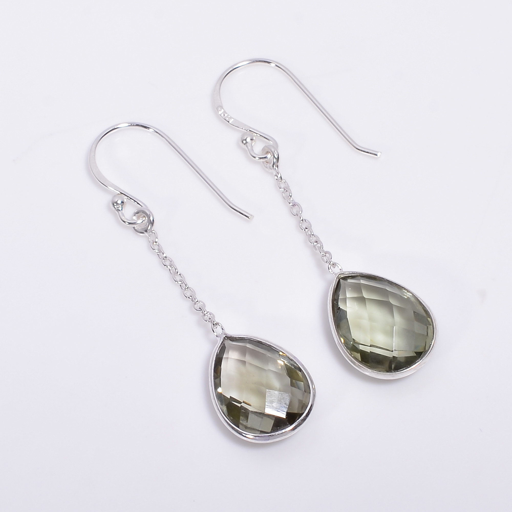 925 Sterling Silver Threader Drop Earrings Pear Cut Gemstone