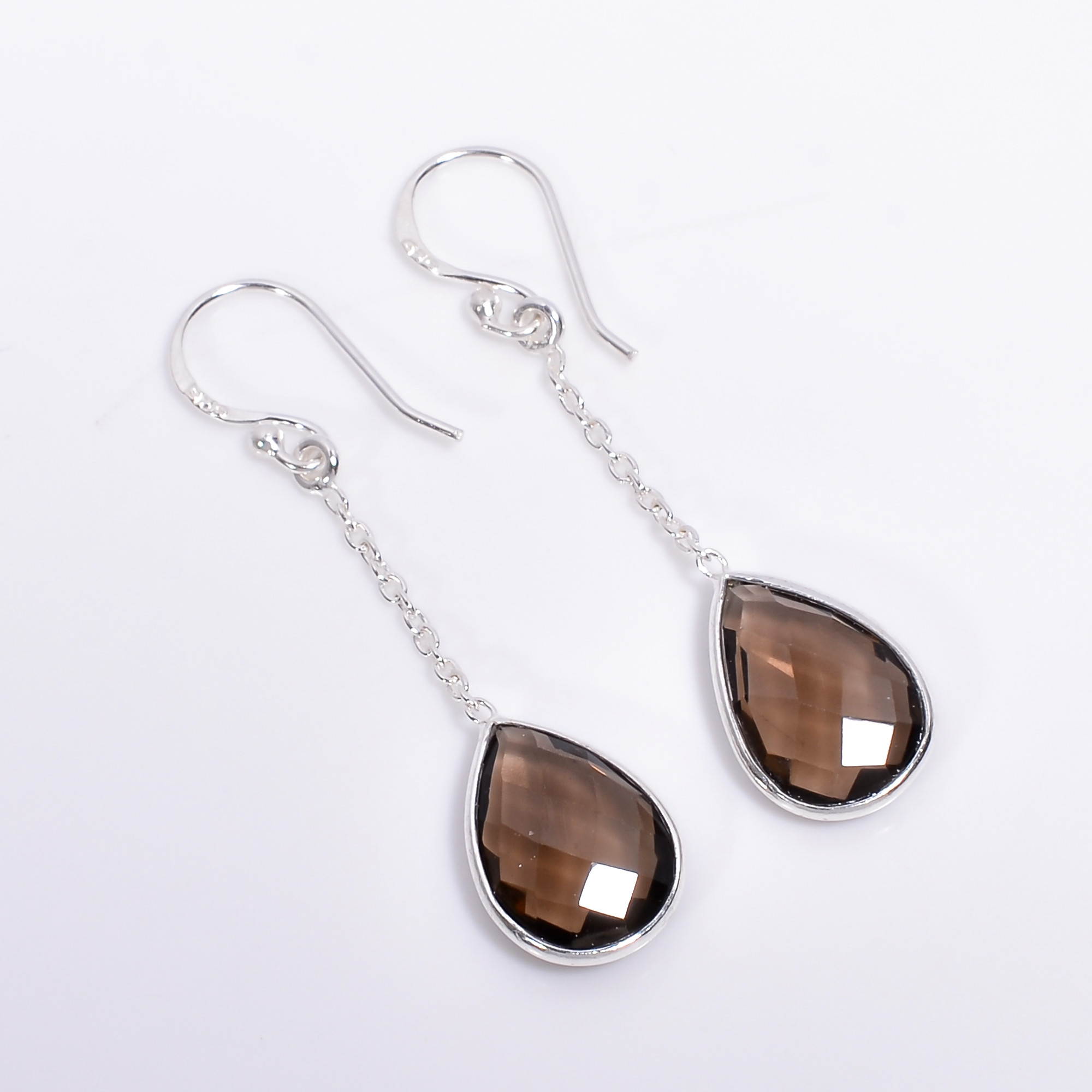 925 Sterling Silver Threader Drop Earrings Pear Cut Gemstone