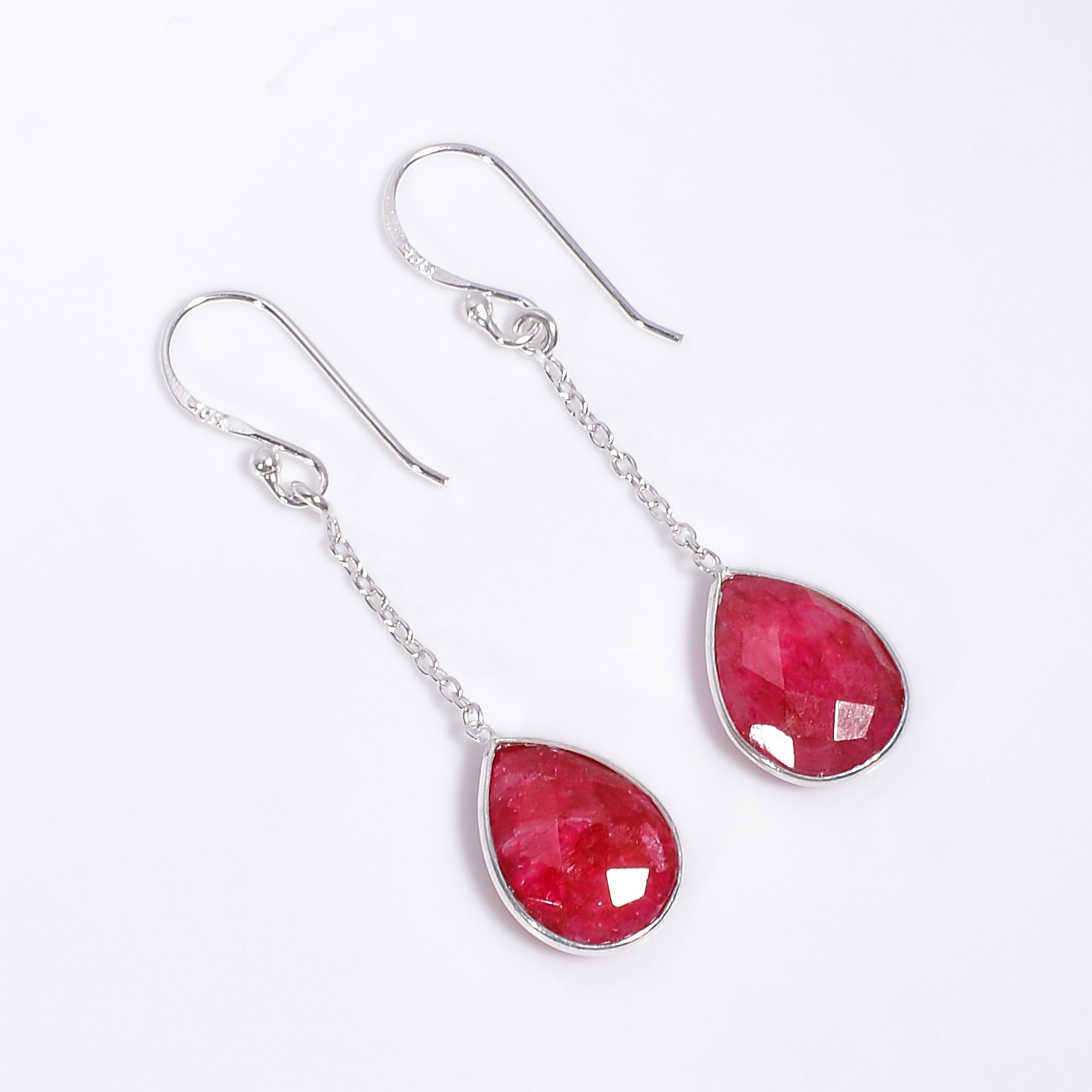 925 Sterling Silver Threader Drop Earrings Pear Cut Gemstone