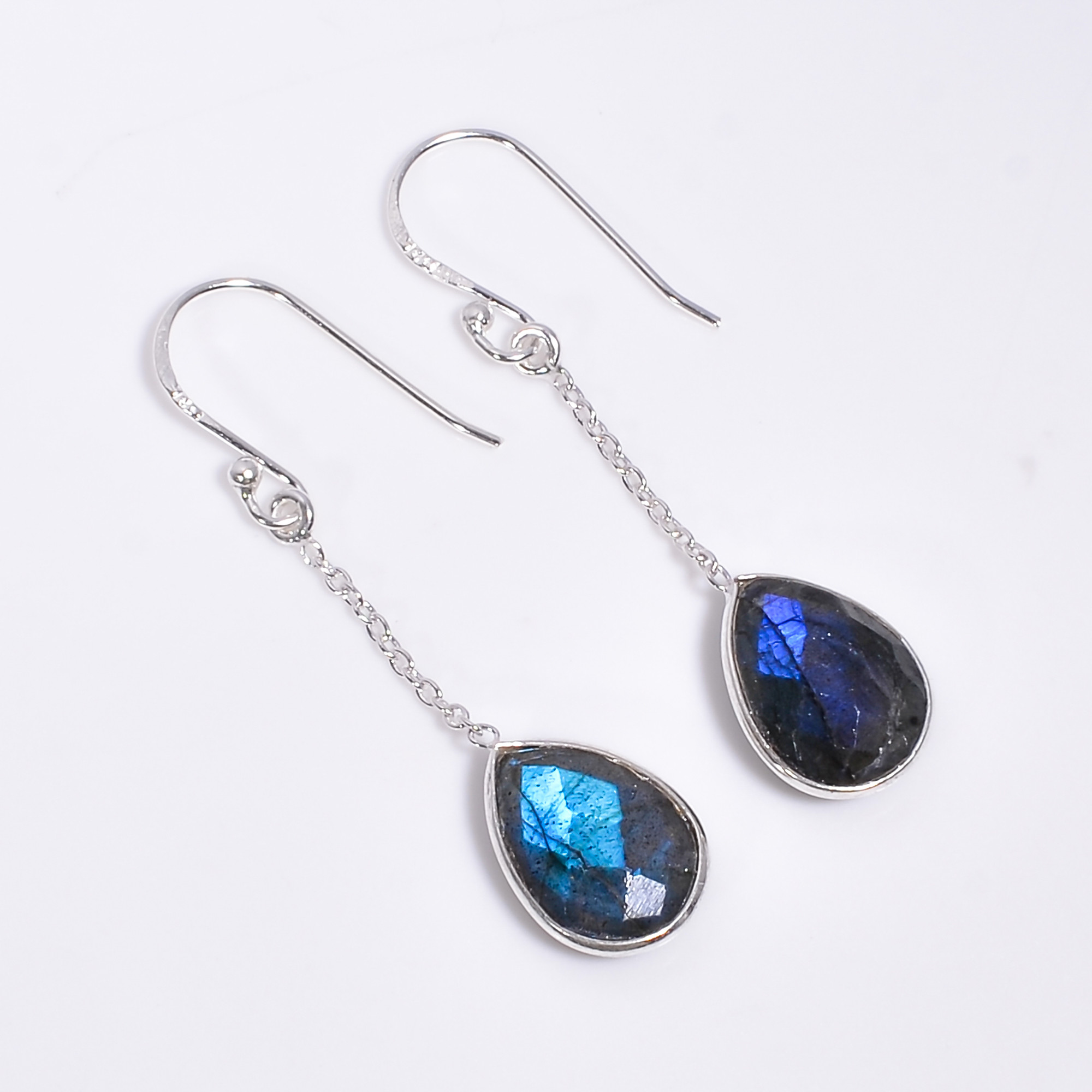 925 Sterling Silver Threader Drop Earrings Pear Cut Gemstone