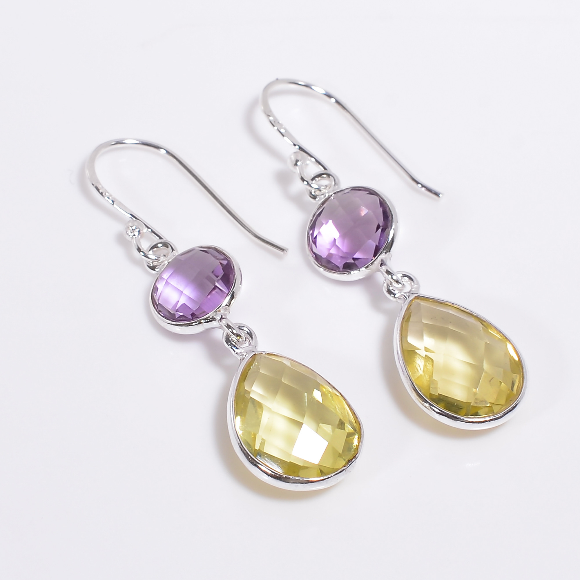 925 Sterling Silver Two Stone Earrings Pear Cut Gemstone