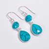 925 Sterling Silver Two Stone Earrings Turquoise Cut Gemstone
