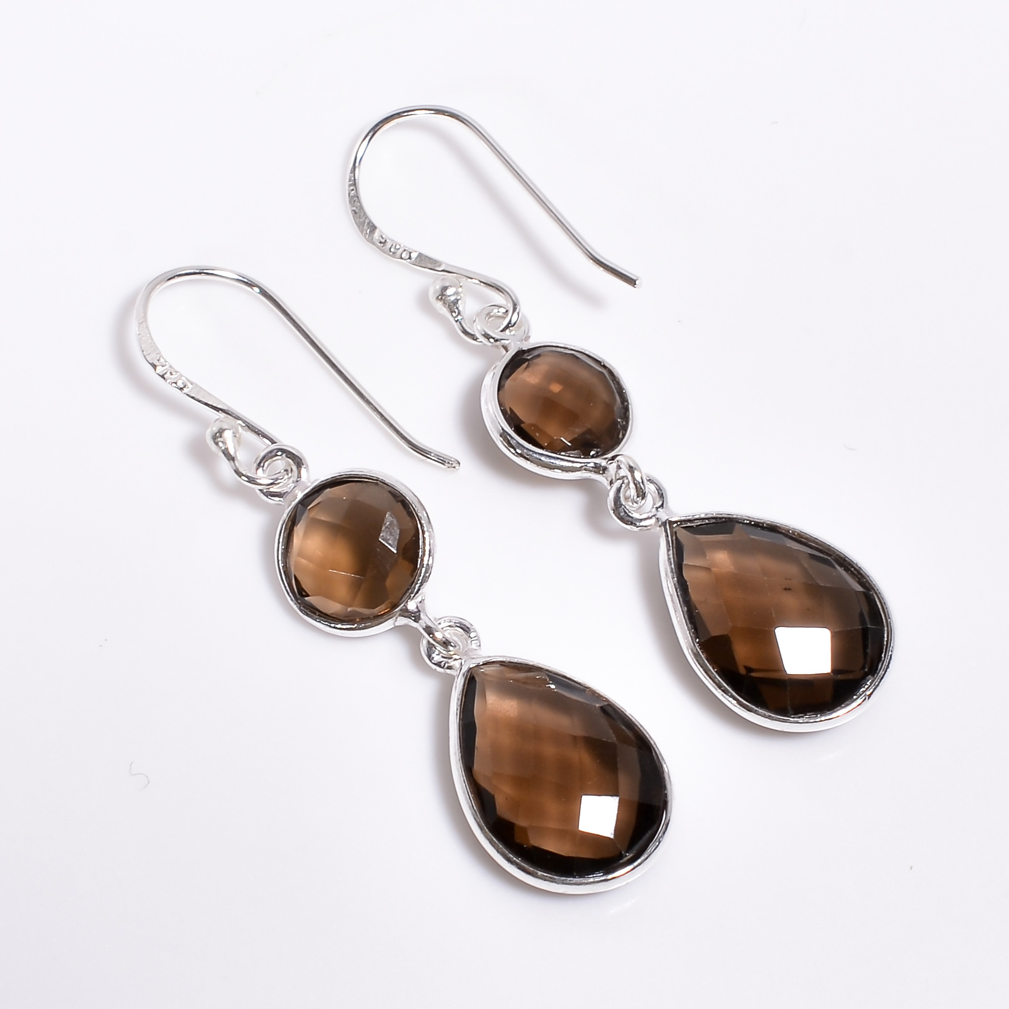 925 Sterling Silver Two Stone Earrings Turquoise Cut Gemstone
