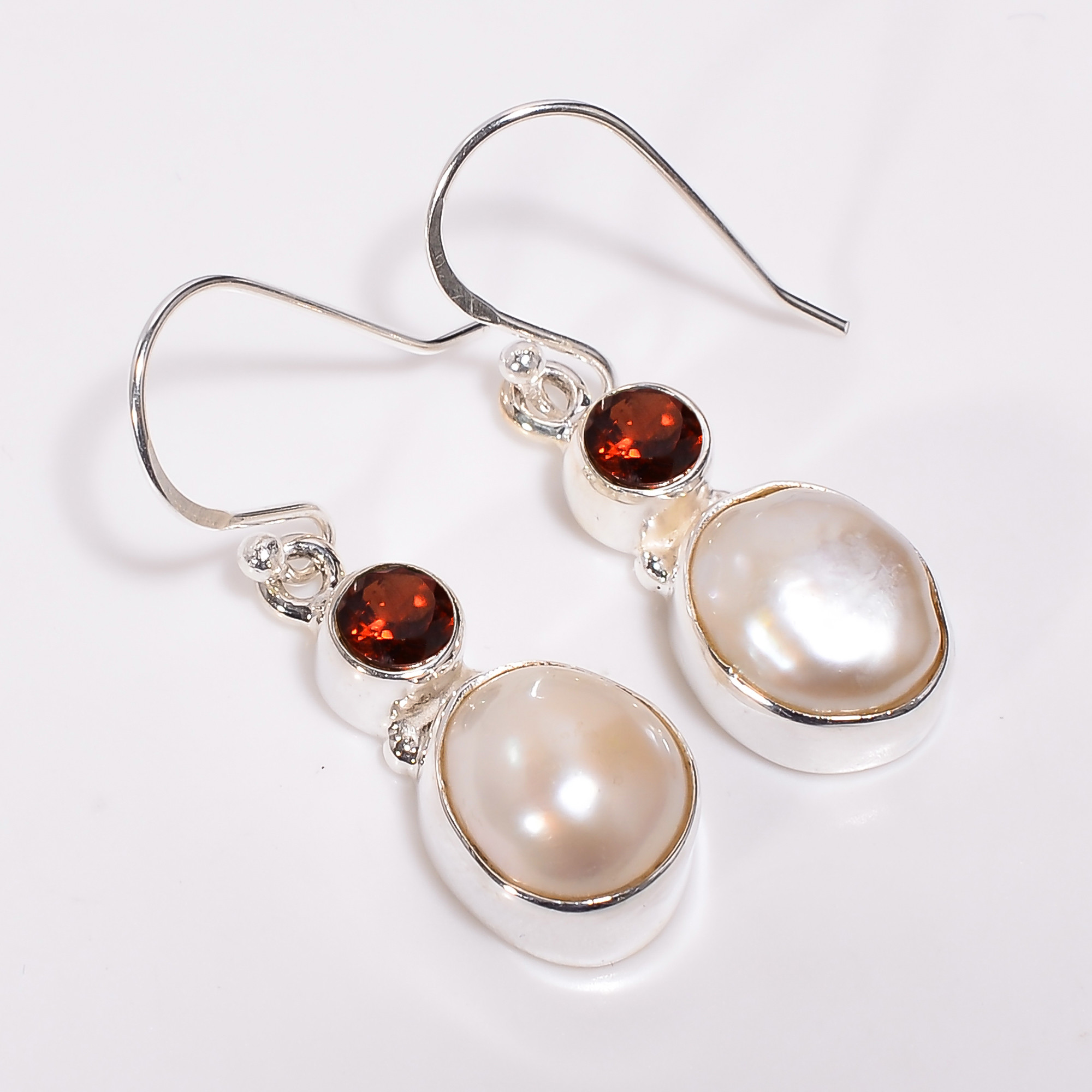 Baroque Pearl Garnet Gemstone 925 Sterling Silver Dangle Earrings