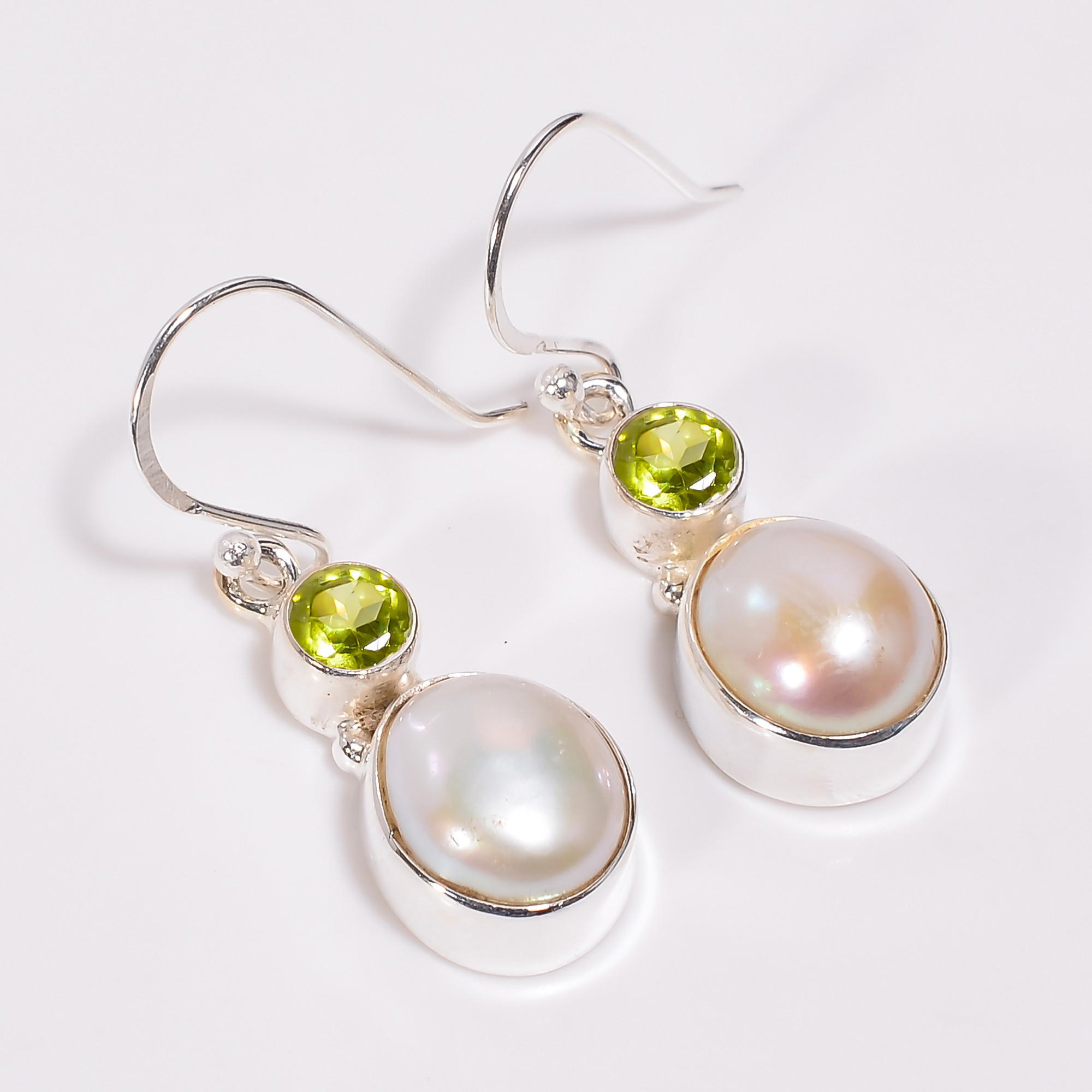 Baroque Pearl Peridot Gemstone 925 Sterling Silver Dangle Earrings