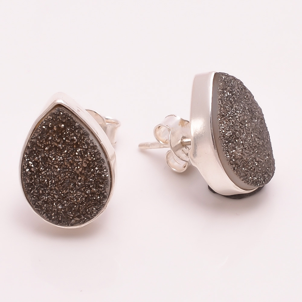 Druzy Gemstone 925 Sterling Silver Stud Earrings