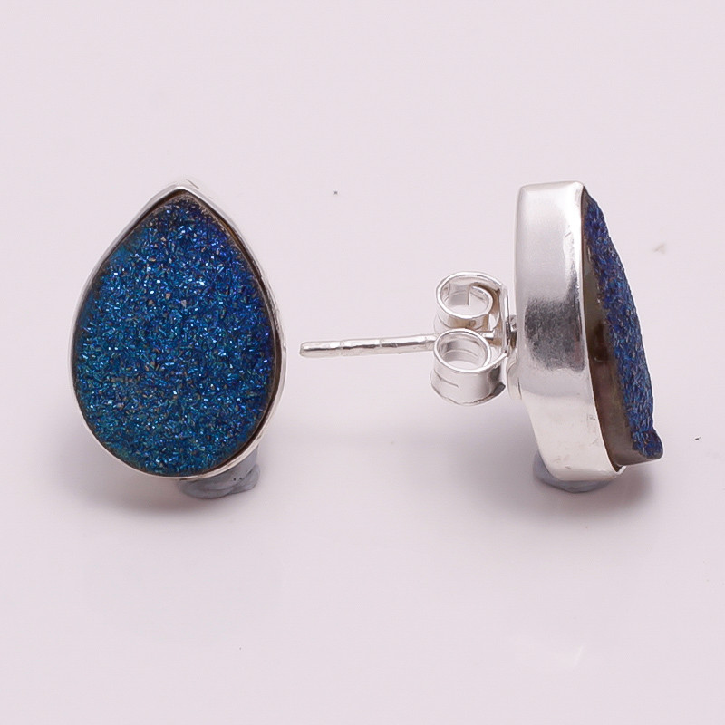Druzy Gemstone 925 Sterling Silver Stud Earrings