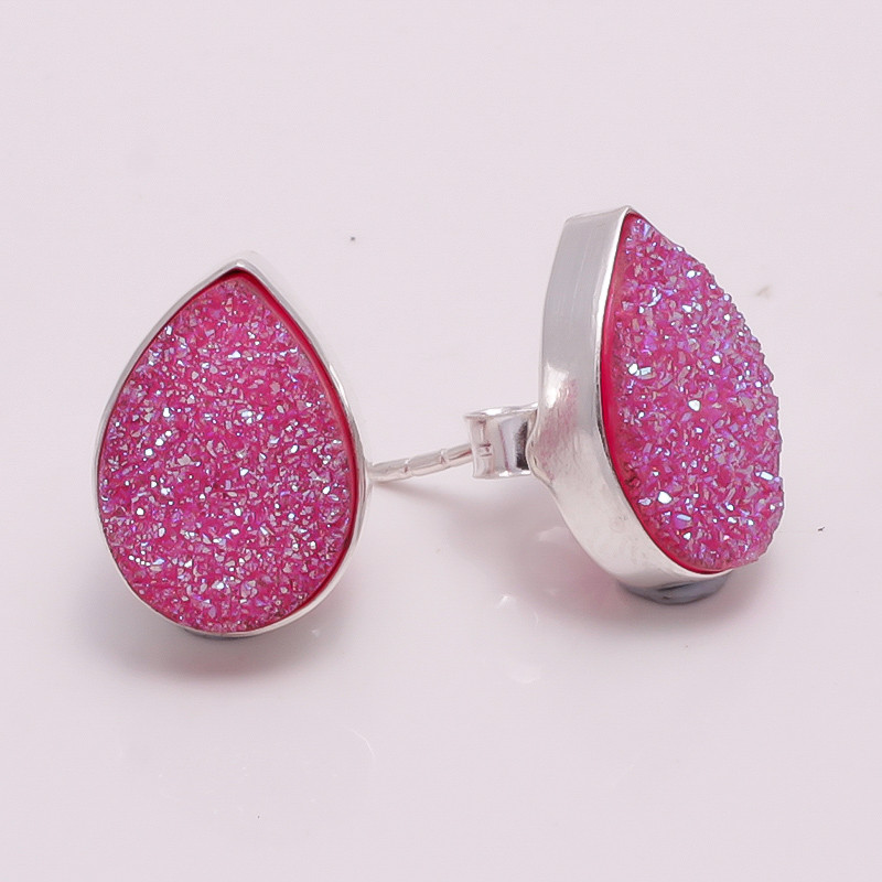 Druzy Gemstone 925 Sterling Silver Stud Earrings