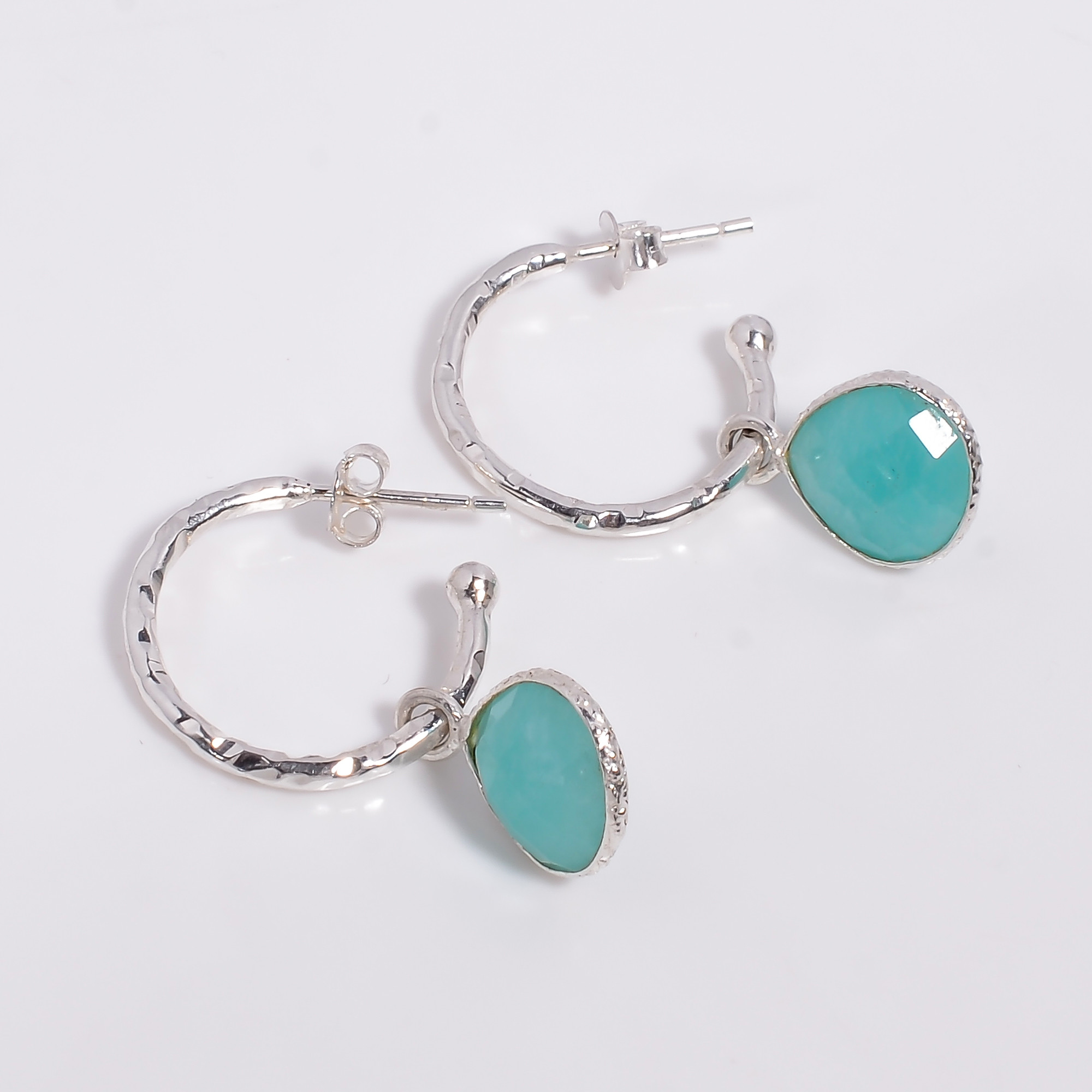 Heart Cut Gemstone 925 Sterling Silver Hoop Earrings