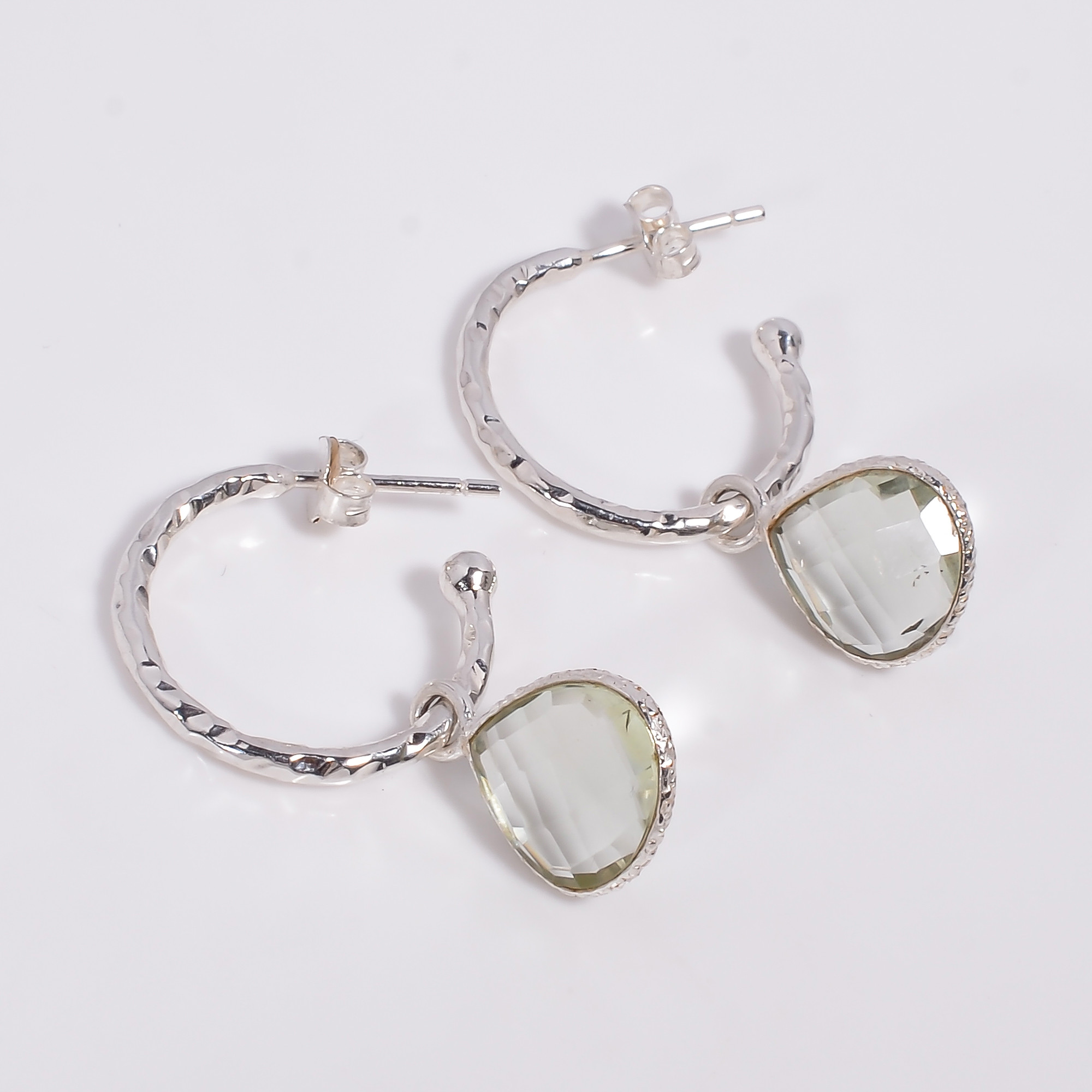 Heart Cut Gemstone 925 Sterling Silver Hoop Earrings