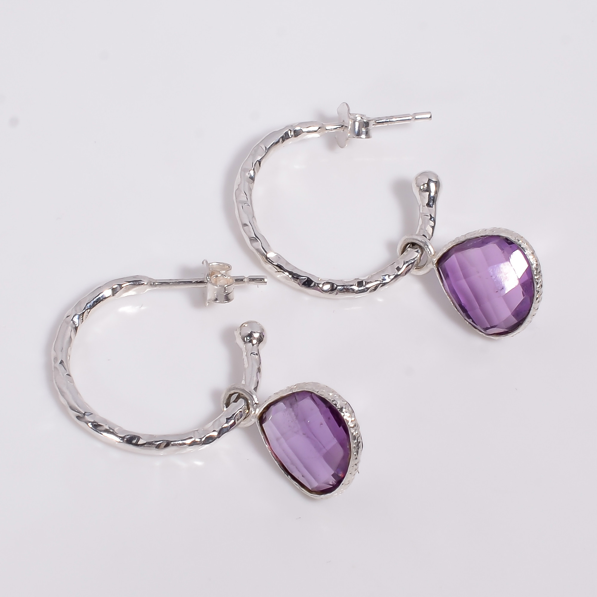 Heart Cut Gemstone 925 Sterling Silver Hoop Earrings