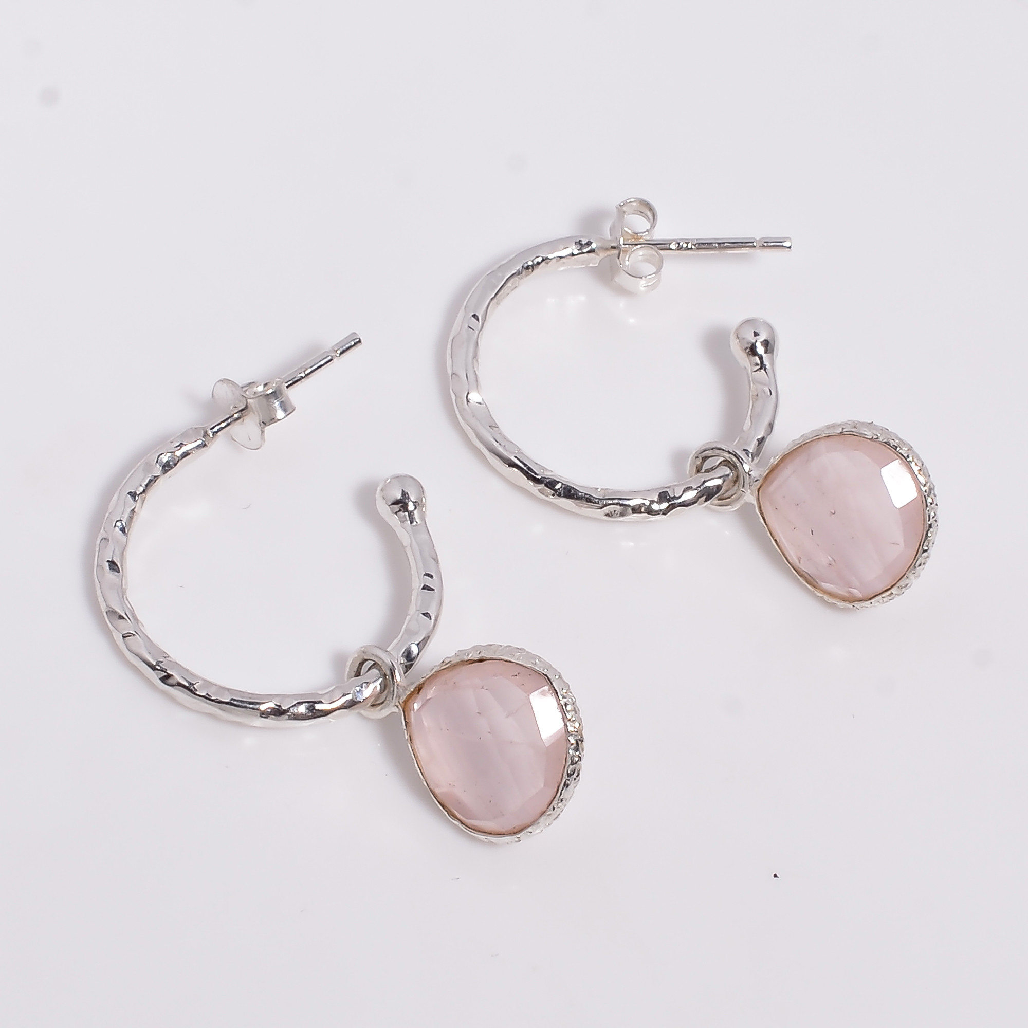 Heart Cut Gemstone 925 Sterling Silver Hoop Earrings