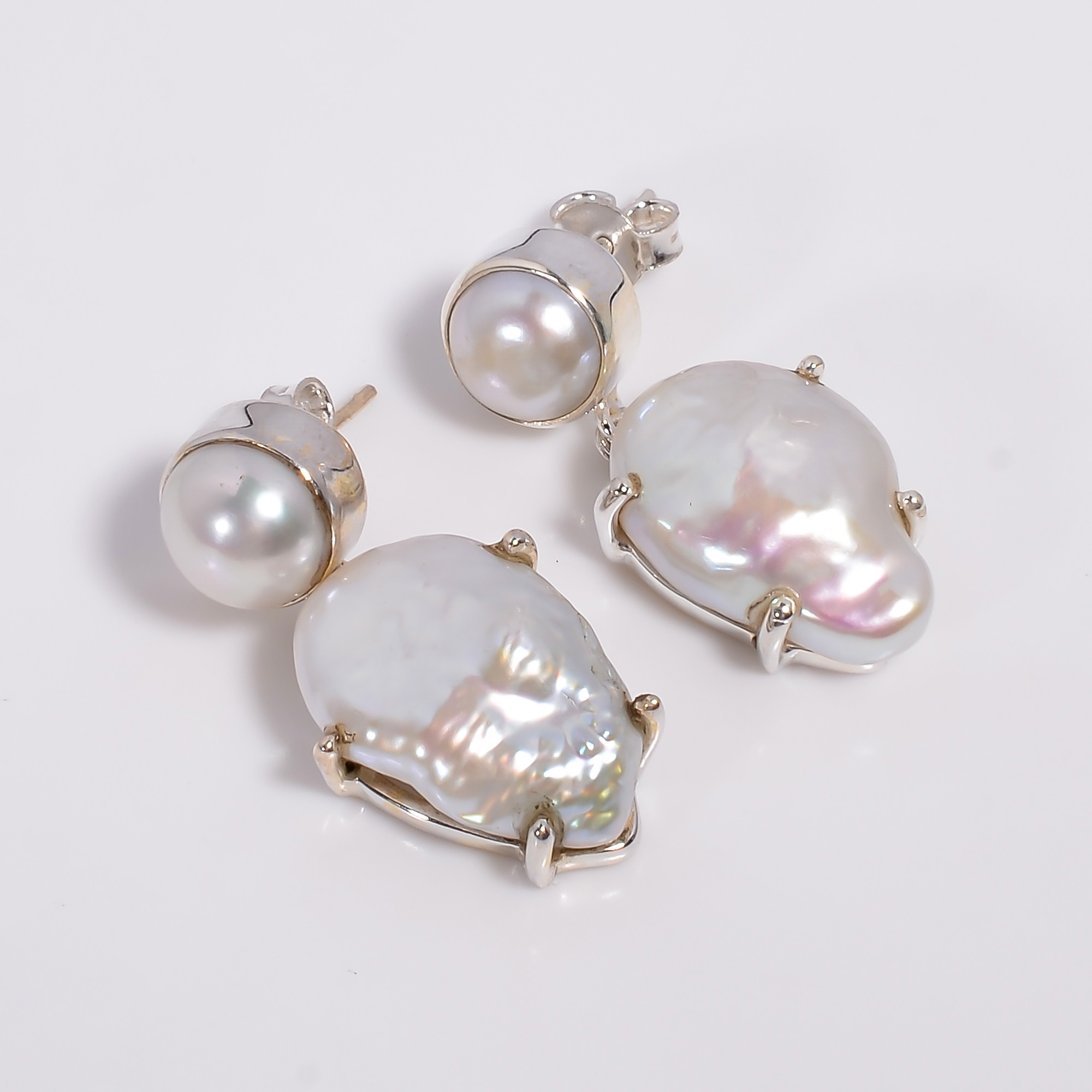 925 Sterling Silver Dangle Baroque Pearl Earrings