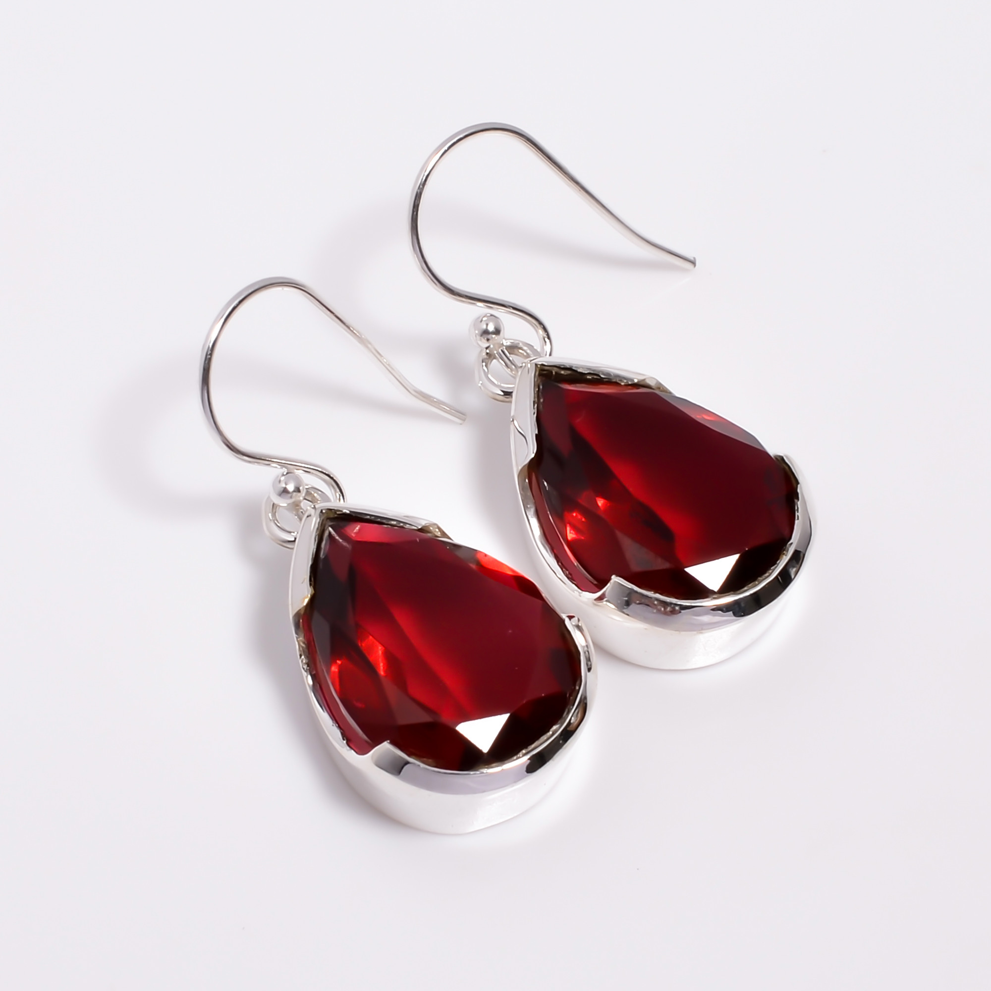 Ruby Pear Cut Gemstone 925 Sterling Silver Drop Earrings