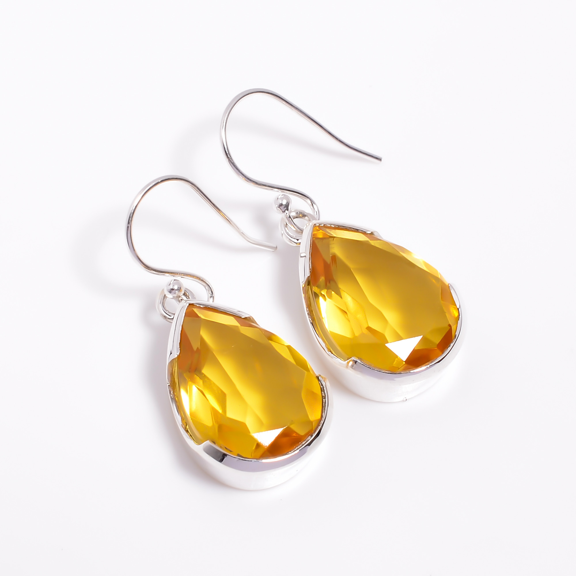 Citrine Pear Cut Gemstone 925 Sterling Silver Drop Earrings