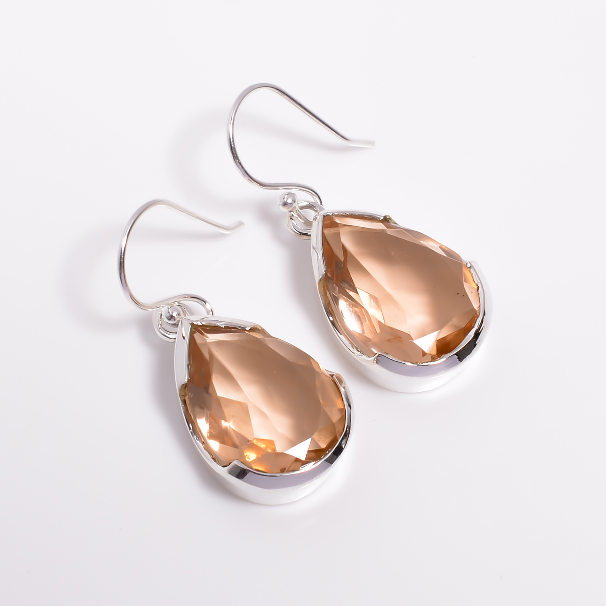 Morganite Pear Cut Gemstone 925 Sterling Silver Drop Earrings