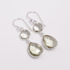 925 Sterling Silver Two Stone Earrings Green Amethyst Cut Gemstone