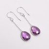 925 Sterling Silver Threader Drop Earrings Amethyst Pear Cut Gemstone