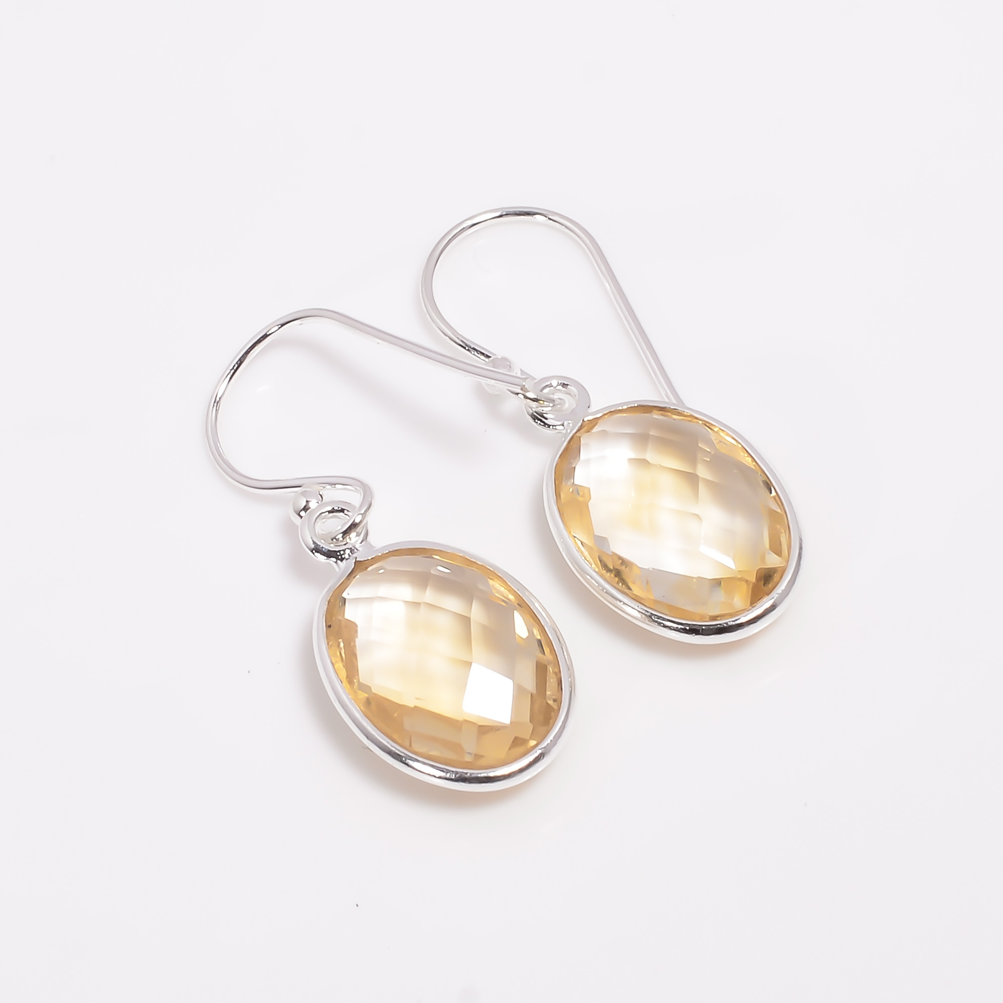 Citrine Oval Cut Gemstone 925 Sterling Silver Drop Earrings