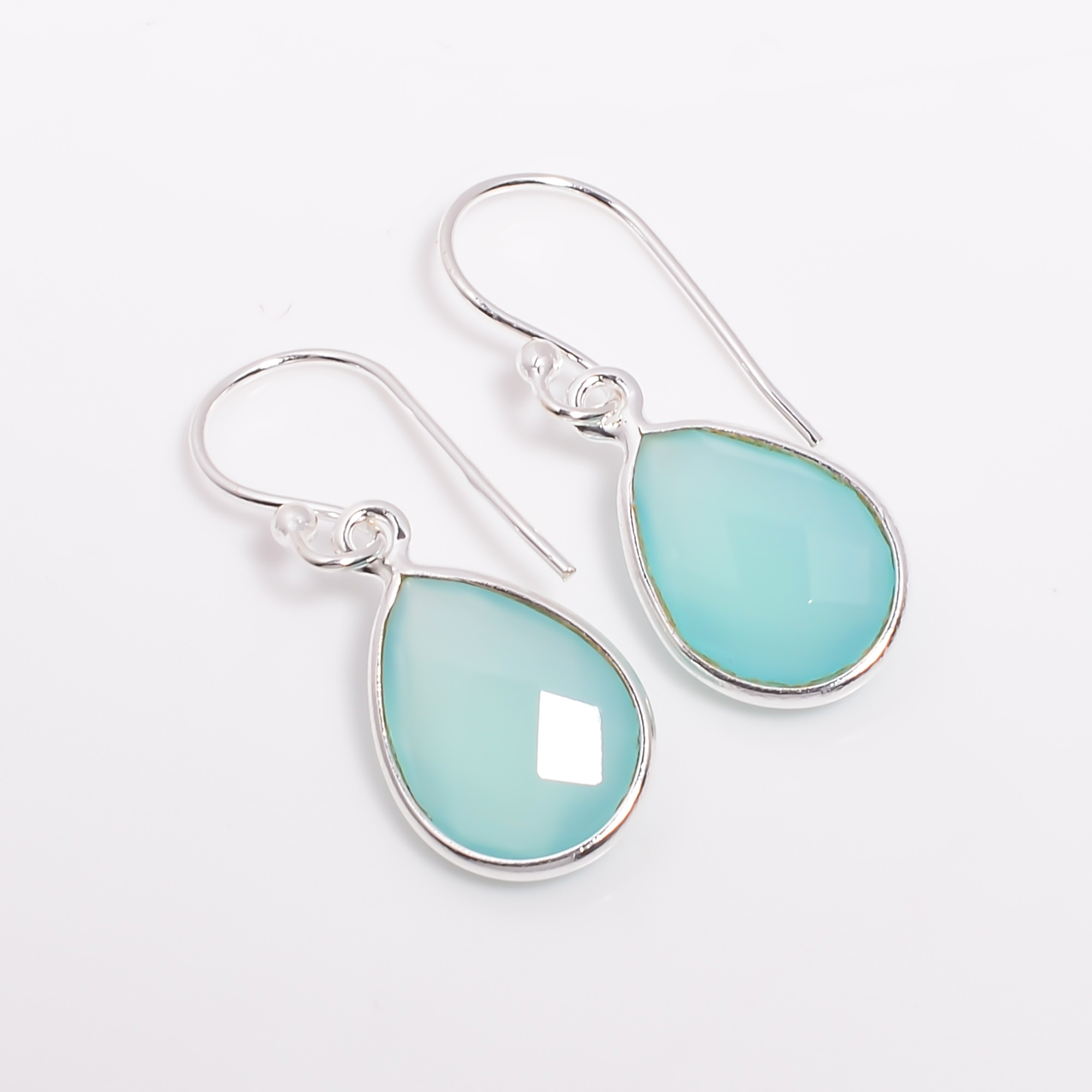 Chalcedony Pear Cut Gemstone 925 Sterling Silver Drop Earrings