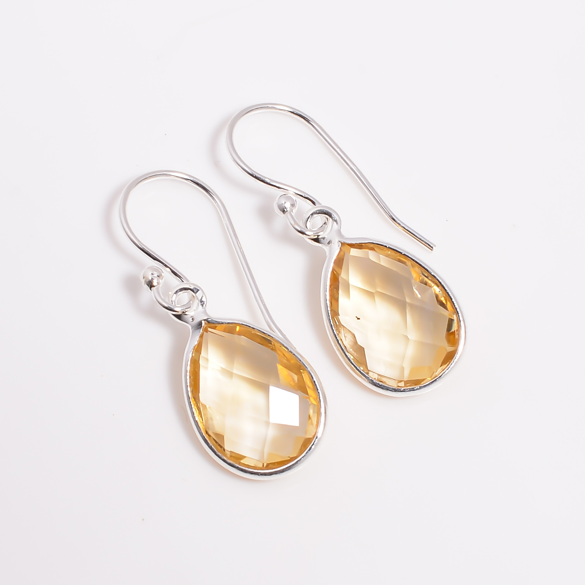 Citrine Pear Cut Gemstone 925 Sterling Silver Drop Earrings