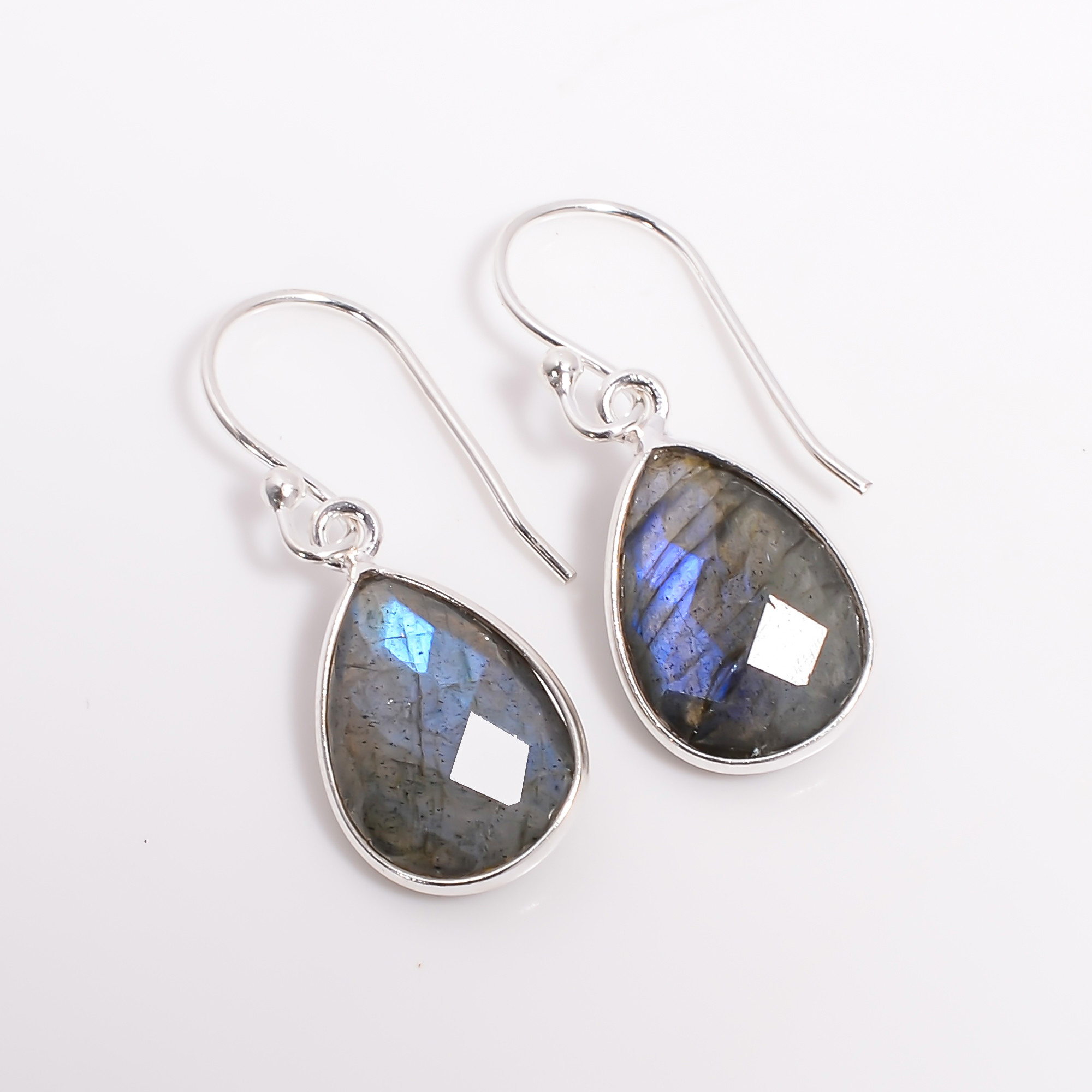 Labradorite Pear Cut Gemstone 925 Sterling Silver Drop Earrings