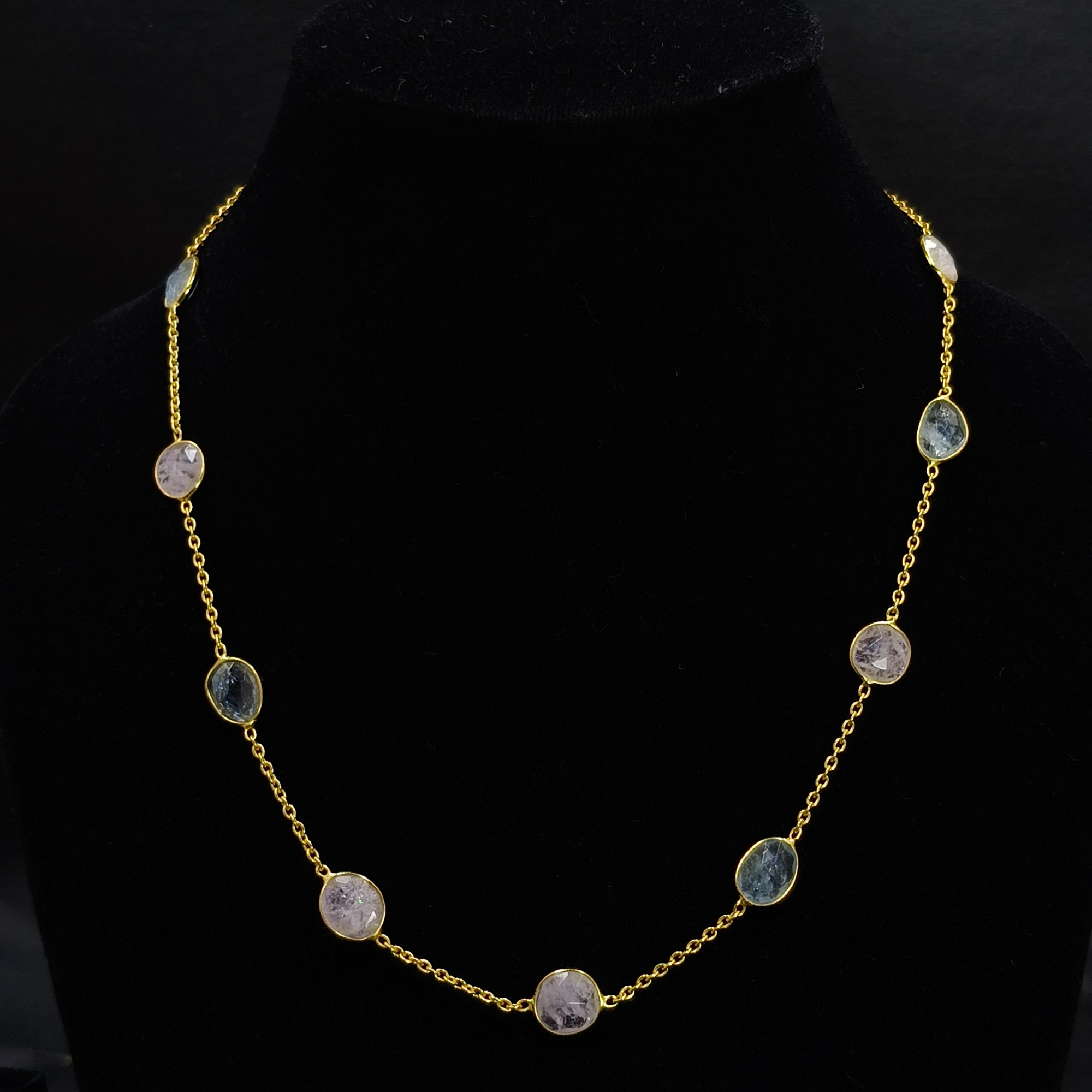 Rose Cut Morganite Aquamarine Gemstone 925 Sterling Silver Gold Plated Necklace