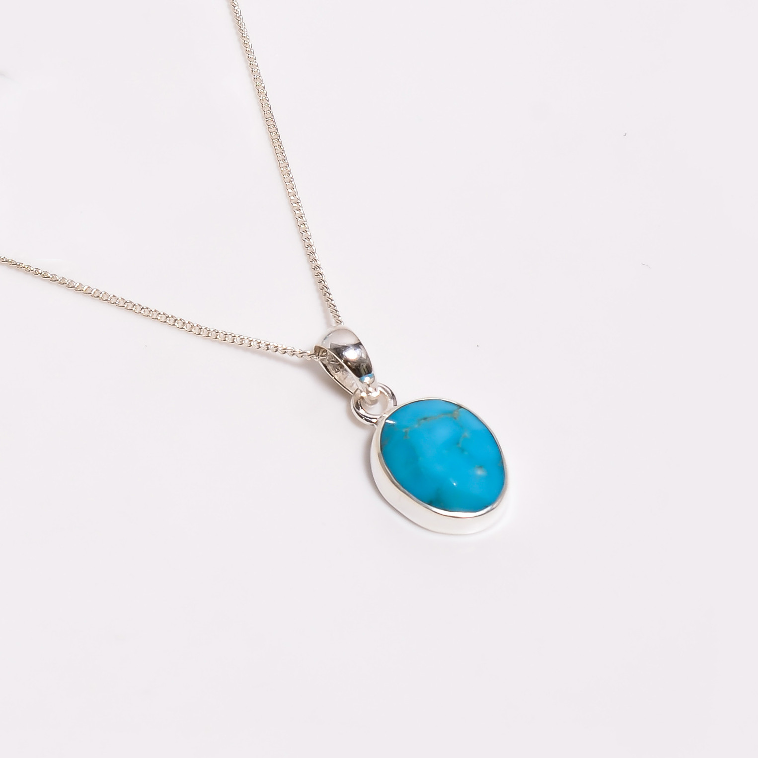 Arizona Turquoise Rose Cut Gemstone 925 Sterling Silver Necklace