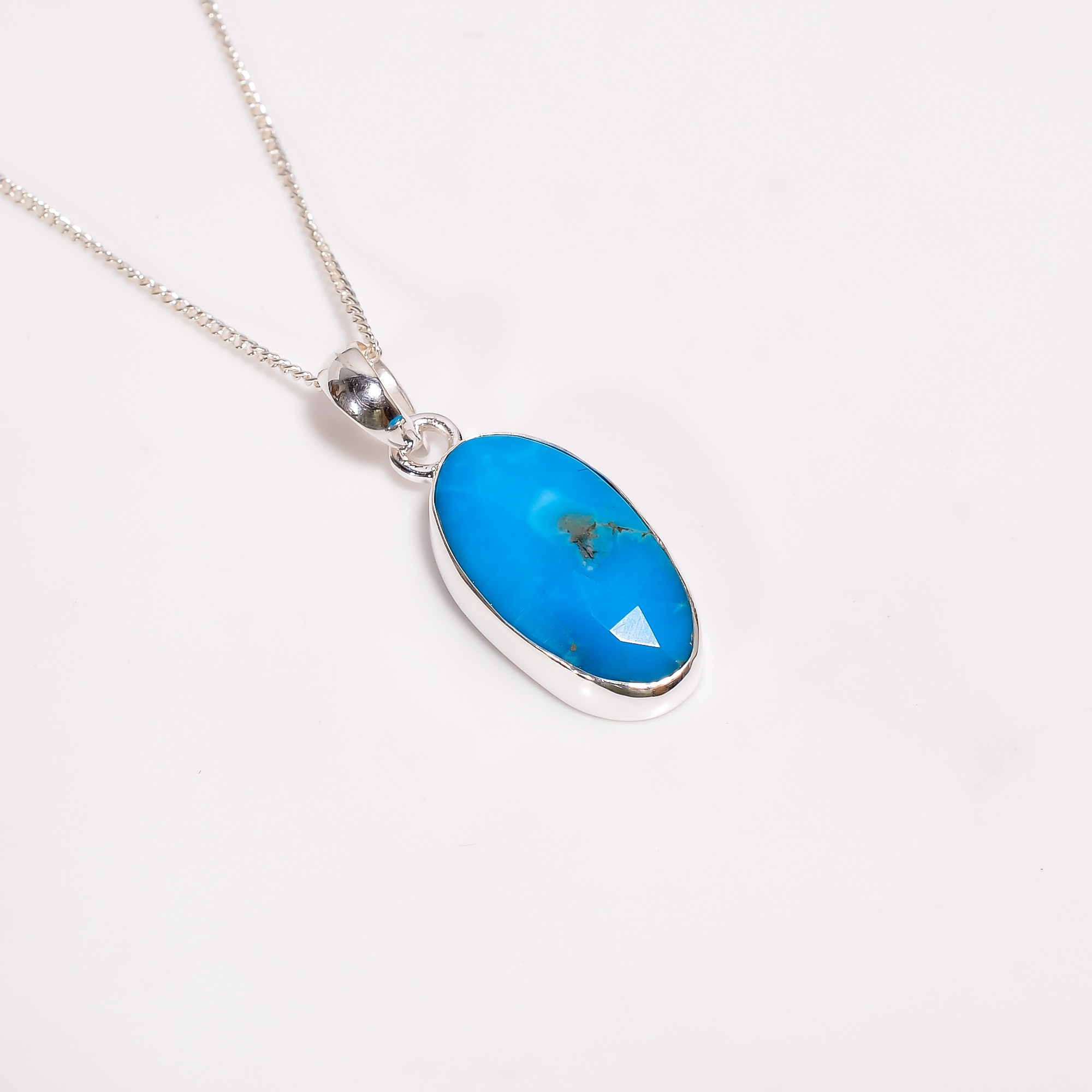 Arizona Turquoise Rose Cut Gemstone 925 Sterling Silver Necklace