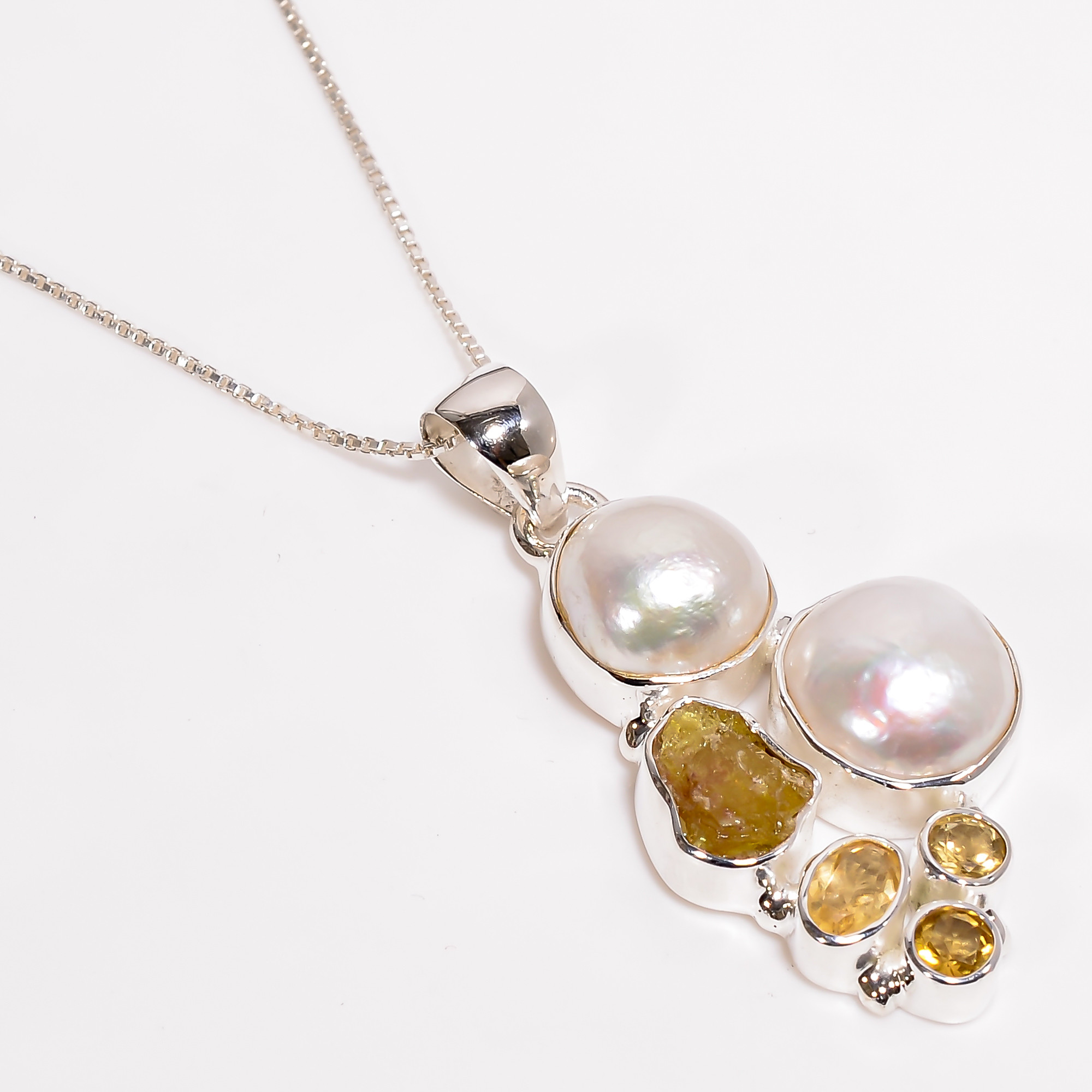 925 Sterling Silver Pendant With Box Chain Baroque Pearl