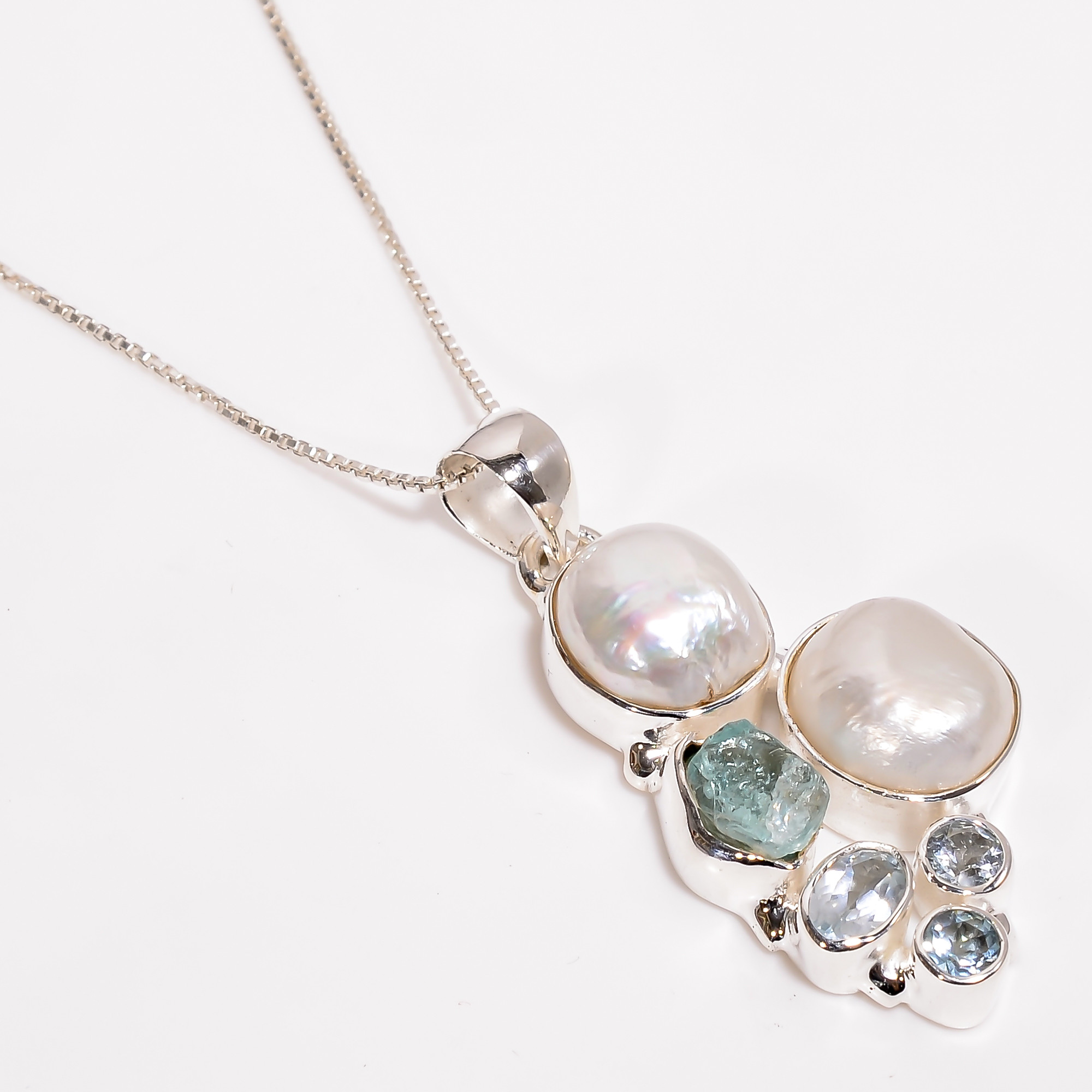 925 Sterling Silver Pendant With Box Chain Baroque Pearl