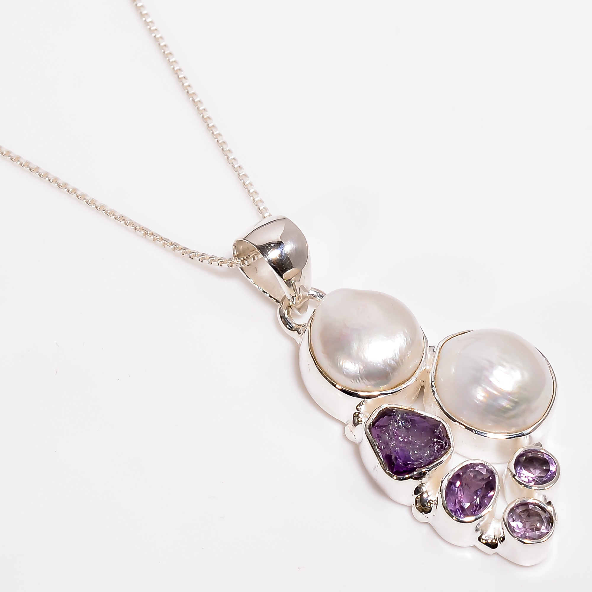 925 Sterling Silver Pendant With Box Chain Baroque Pearl