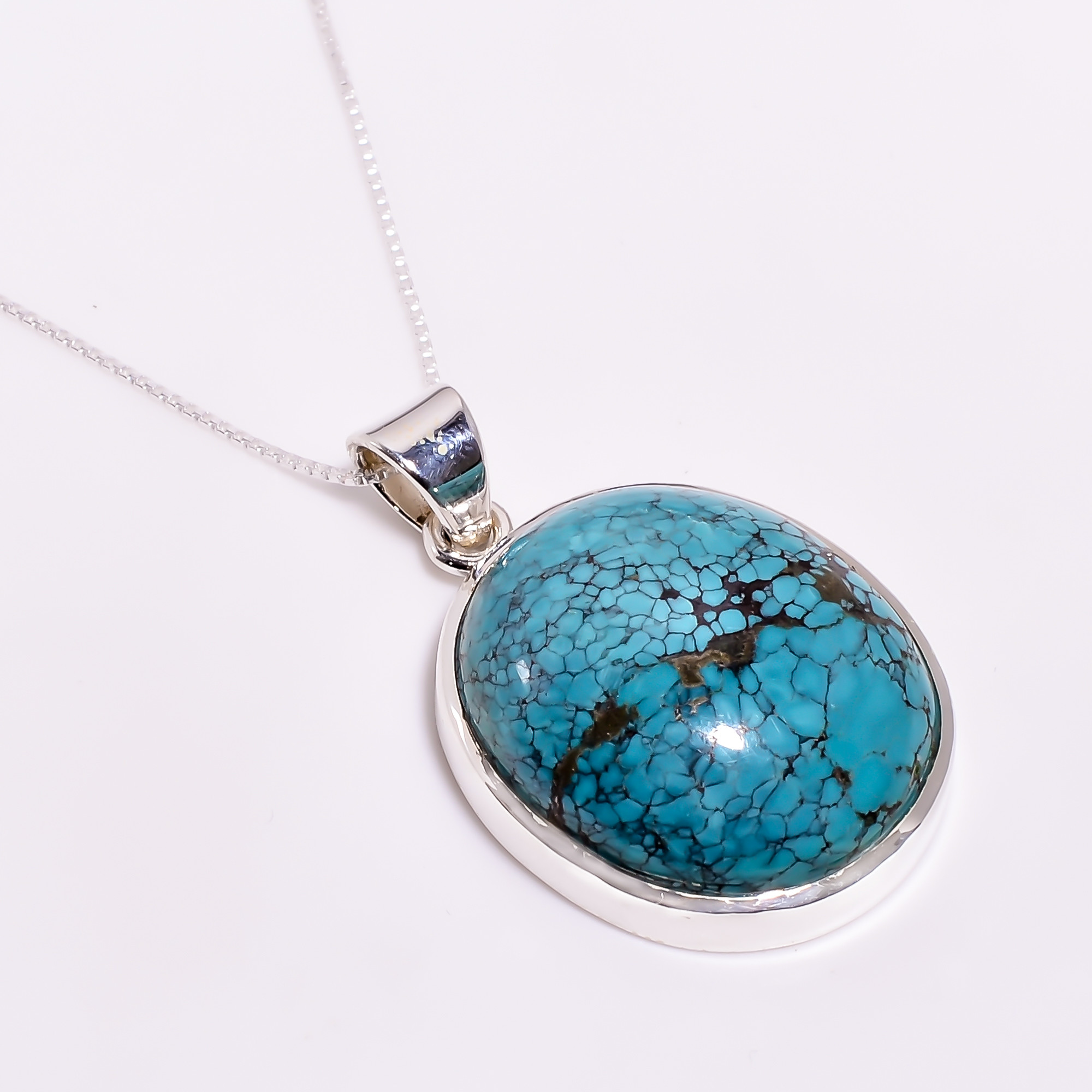 Turquoise Gemstone 925 Sterling Silver Pendant Necklace With Box Chain