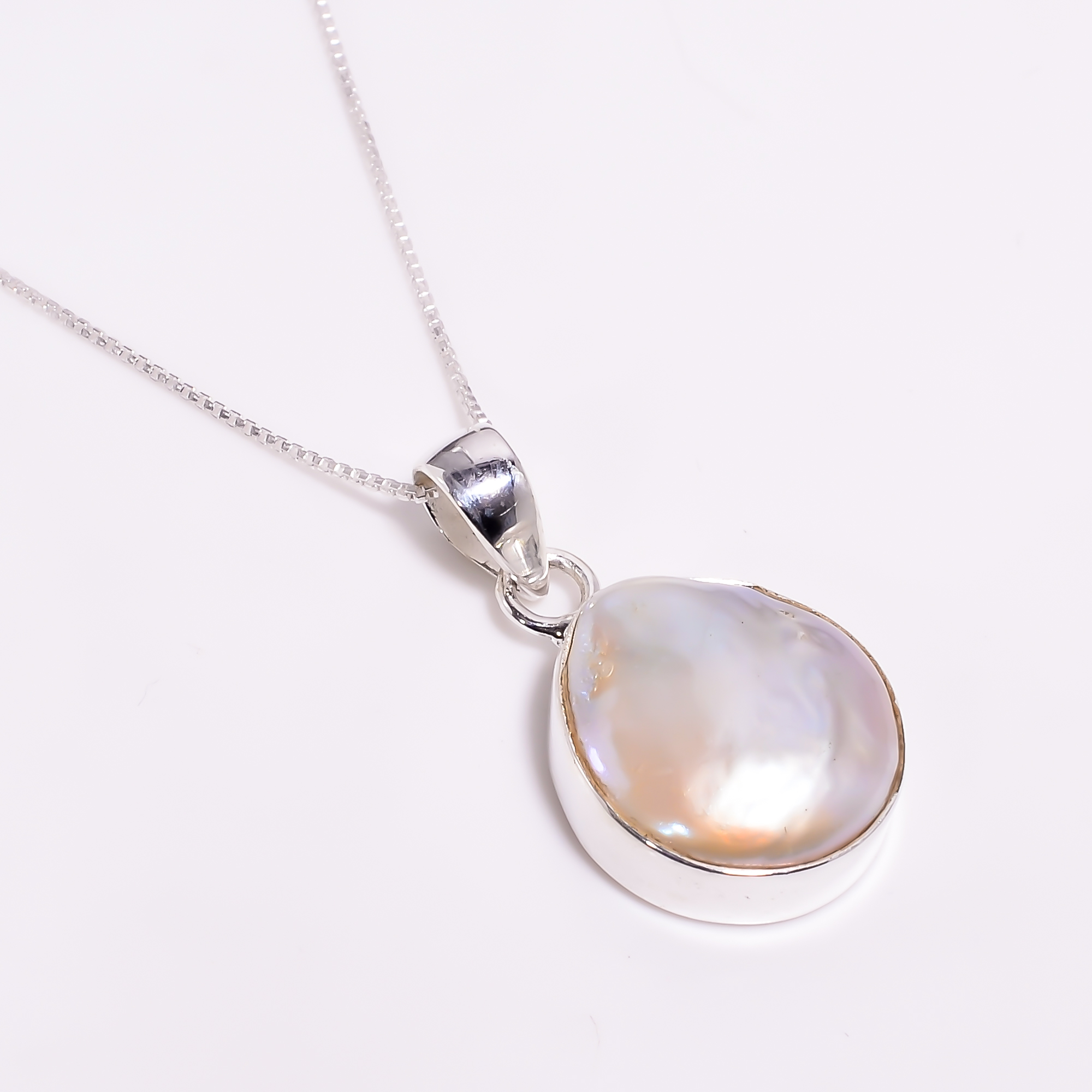 925 Sterling Silver Baroque Pearl Pendant With Box Chain Necklace