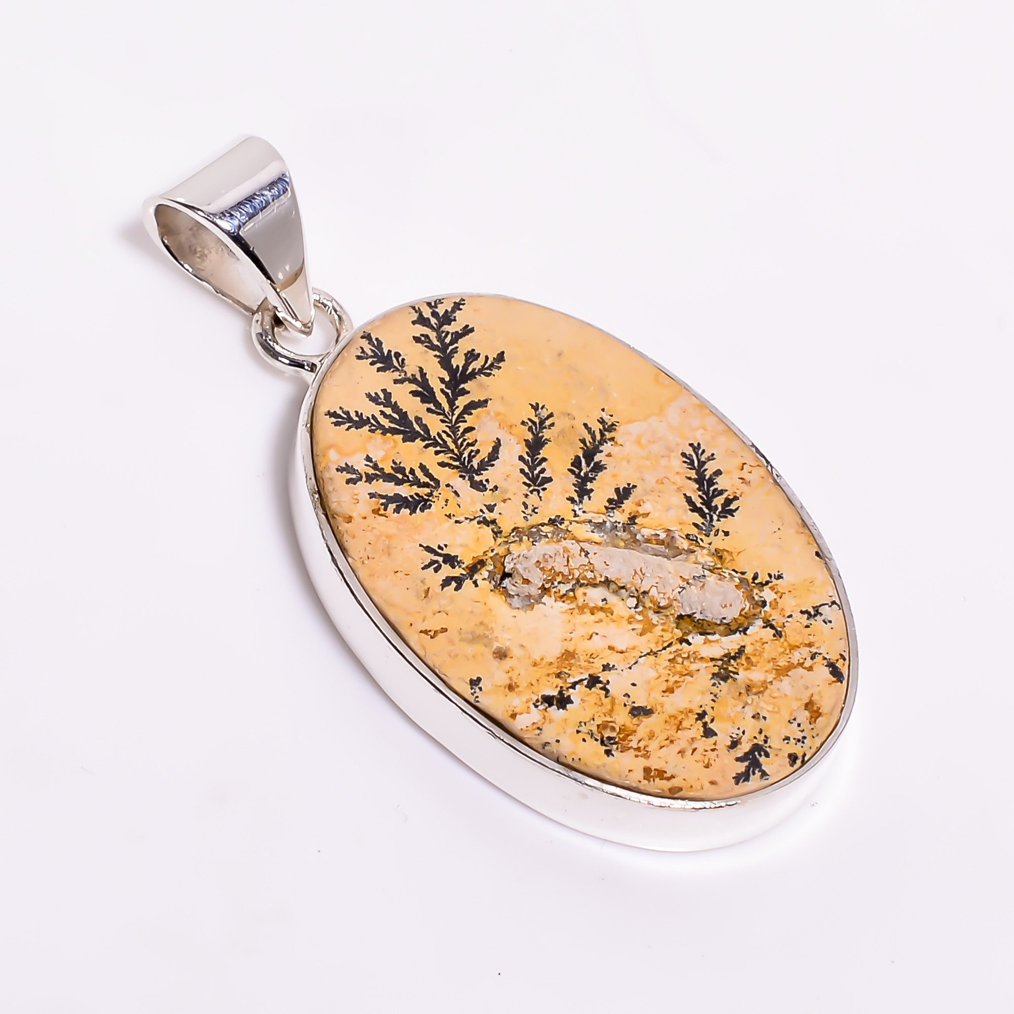 Natural Dendritic Agate Gemstone 925 Sterling Silver Pendant