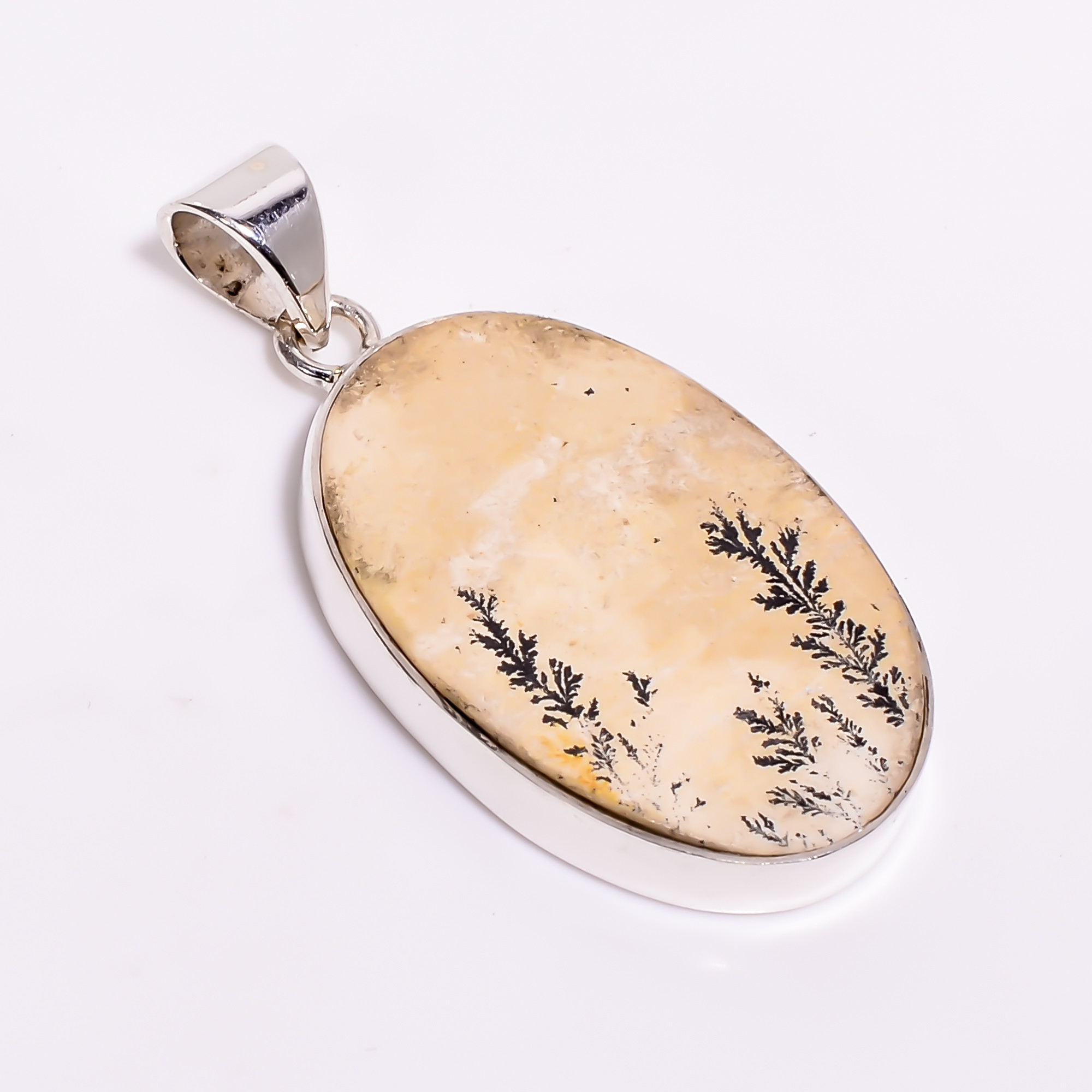 Natural Dendritic Agate Gemstone 925 Sterling Silver Pendant