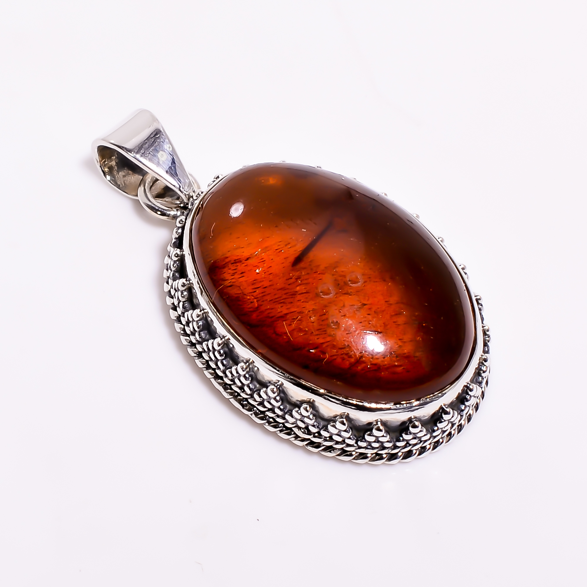 925 Sterling Silver Pendant Amber Gemstone