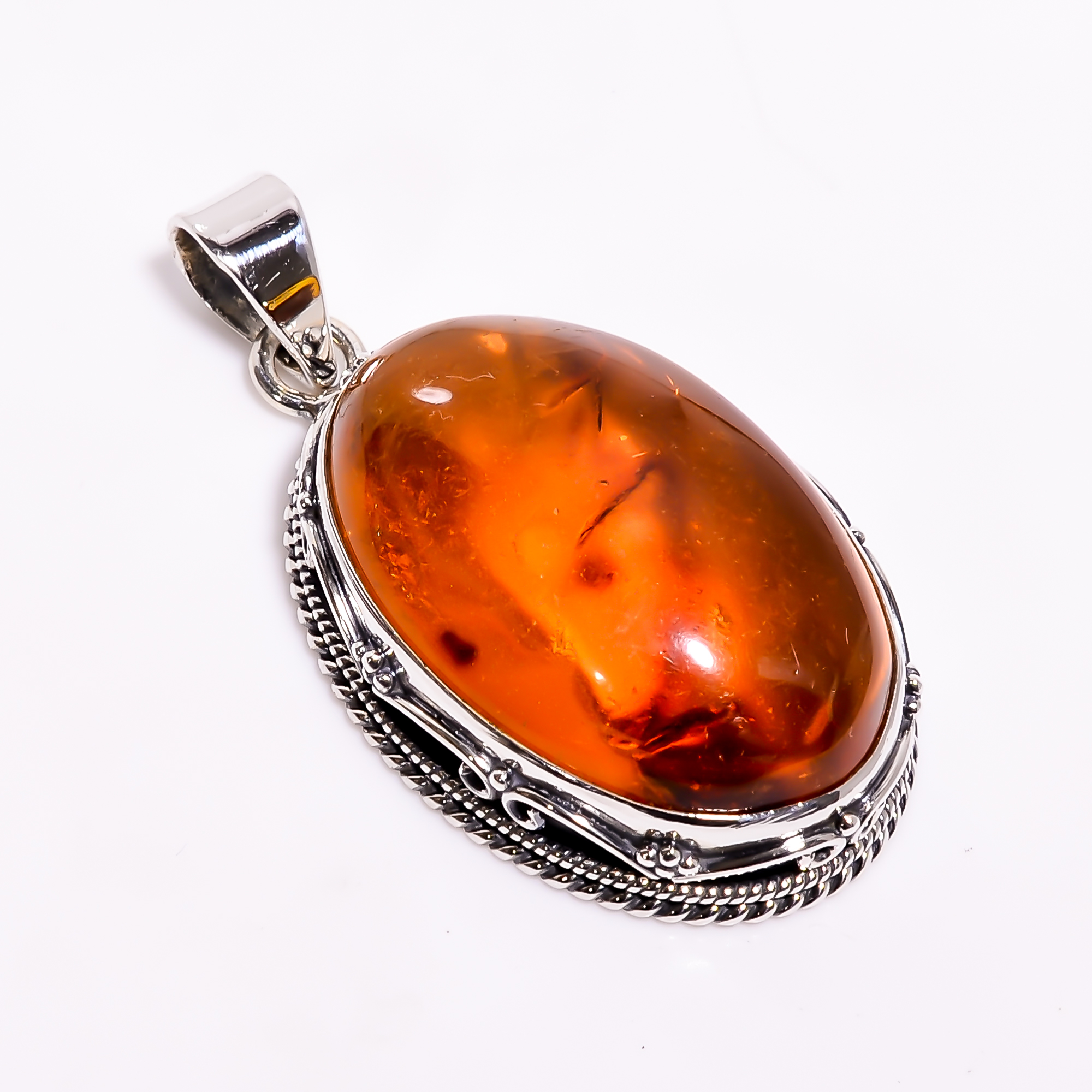 925 Sterling Silver Pendant Amber Gemstone