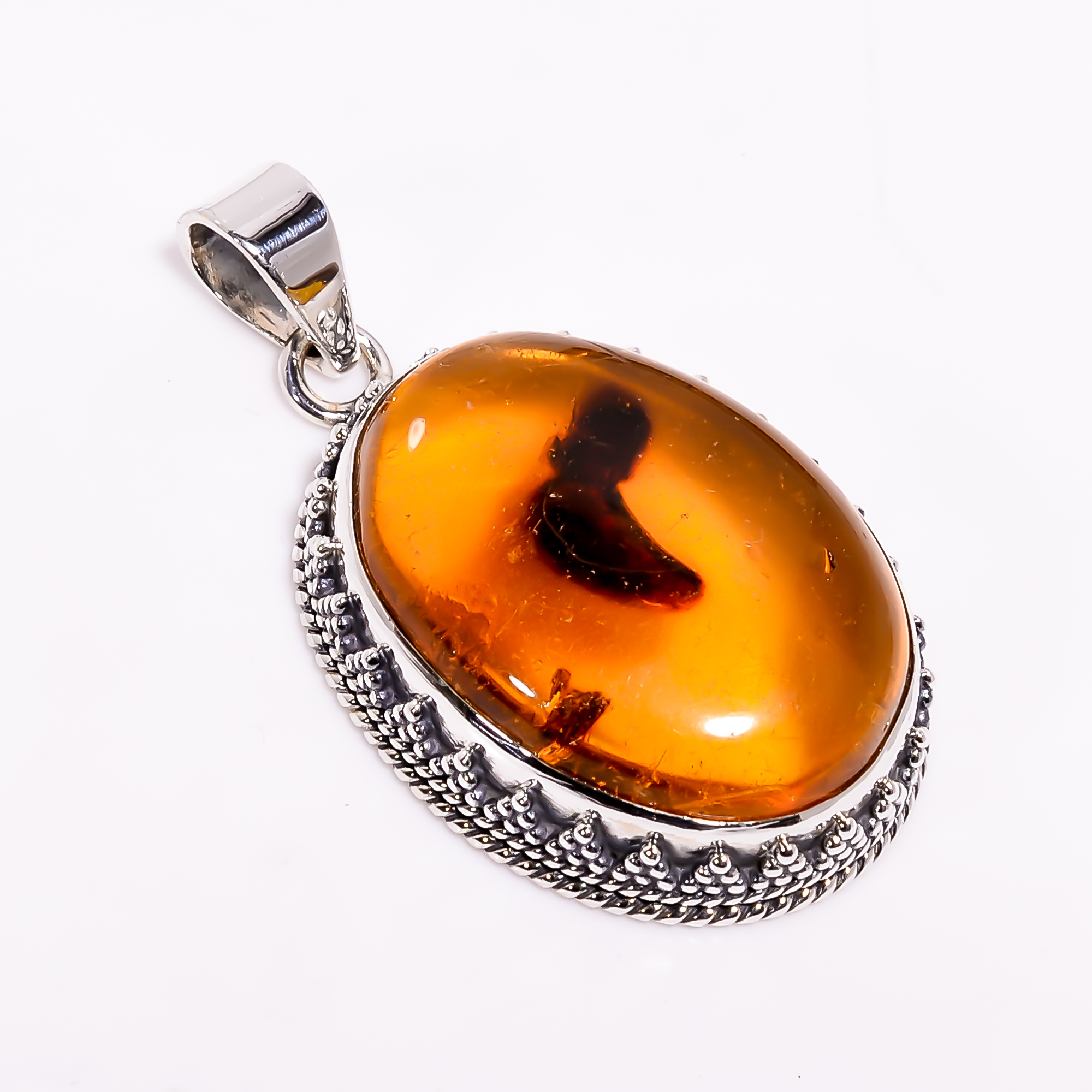 925 Sterling Silver Pendant Amber Gemstone