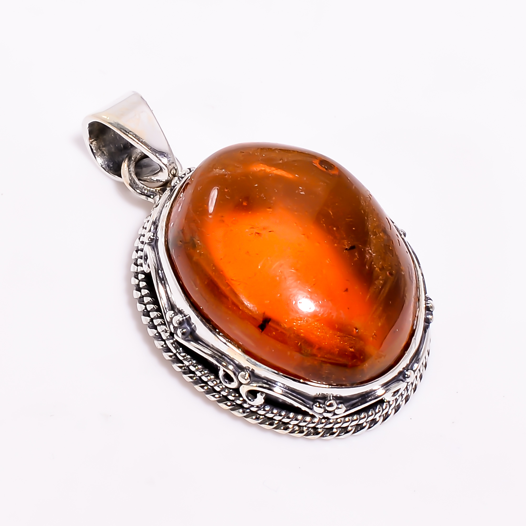 925 Sterling Silver Pendant Amber Gemstone