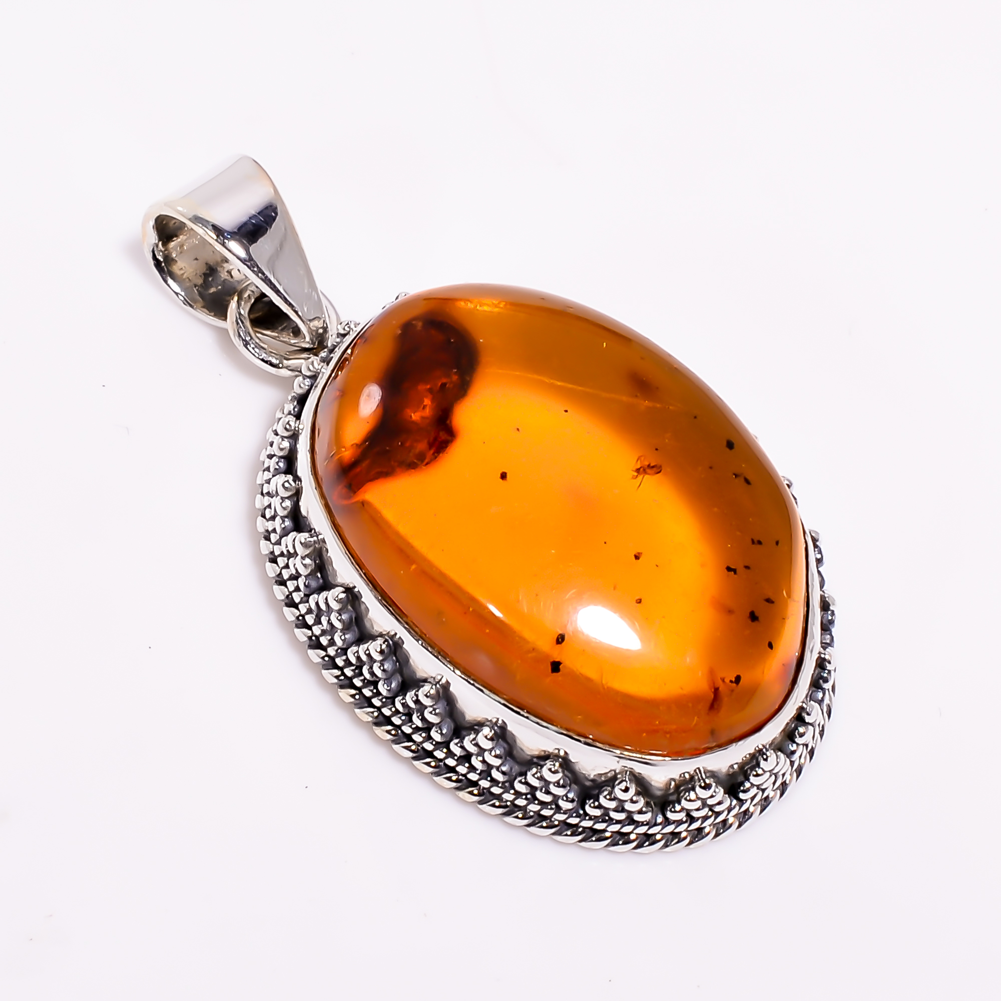 925 Sterling Silver Pendant Amber Gemstone