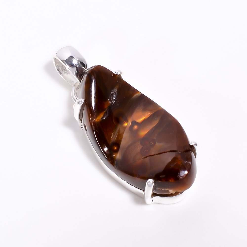 Image of Mexcian Fire Agate Gemstone 925 Sterling Silver Pendant