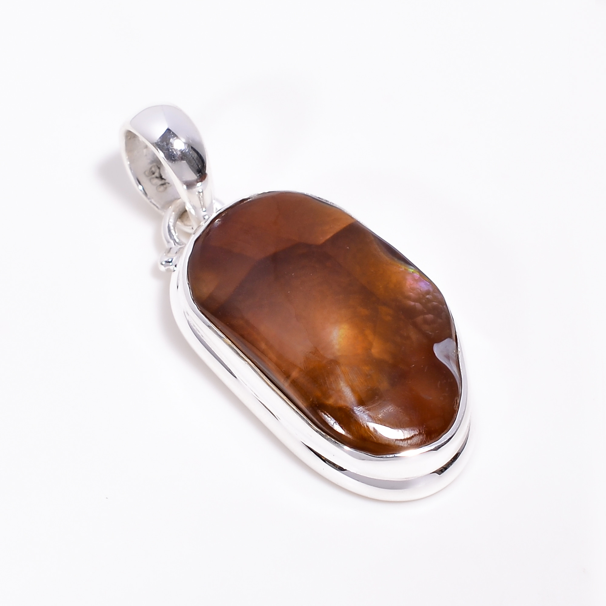 925 Sterling Silver Pendant Mexcian Fire Agate Gemstone